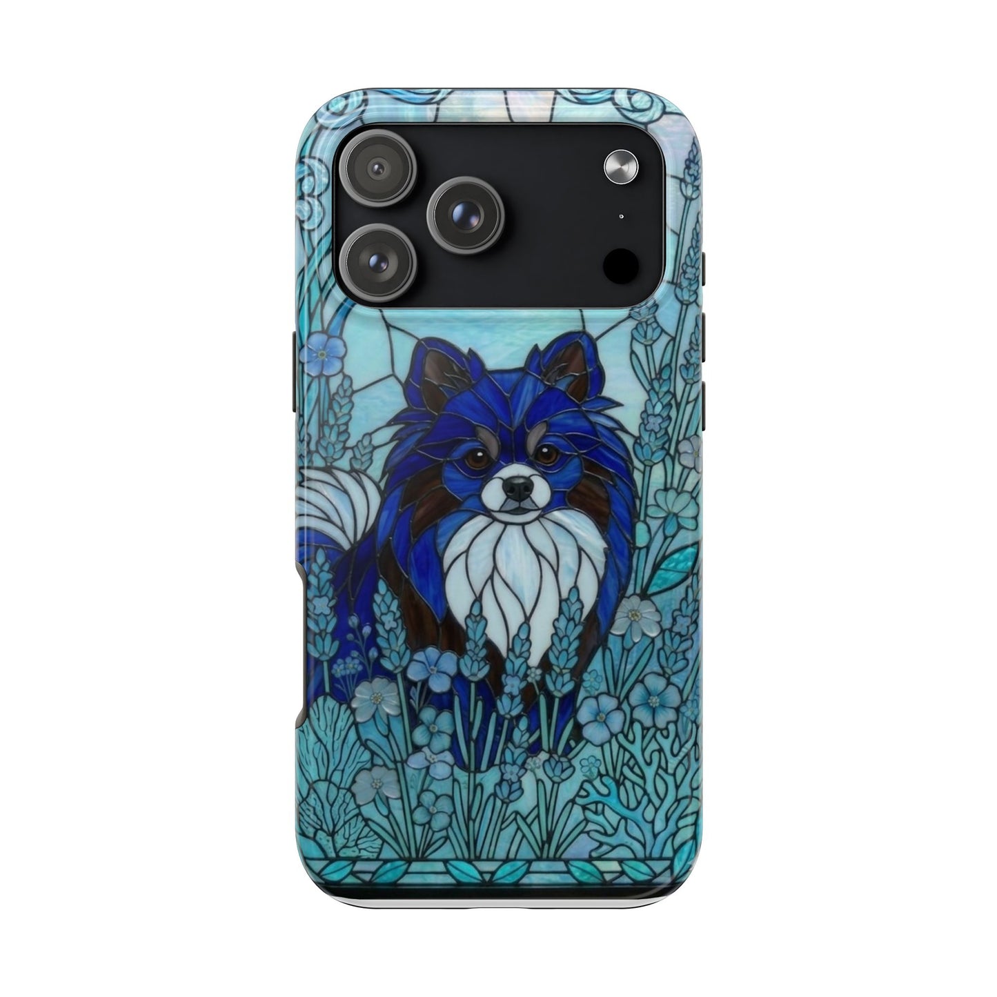Pomeranian Stained Glass Style Tough Case — Ocean Blue Theme