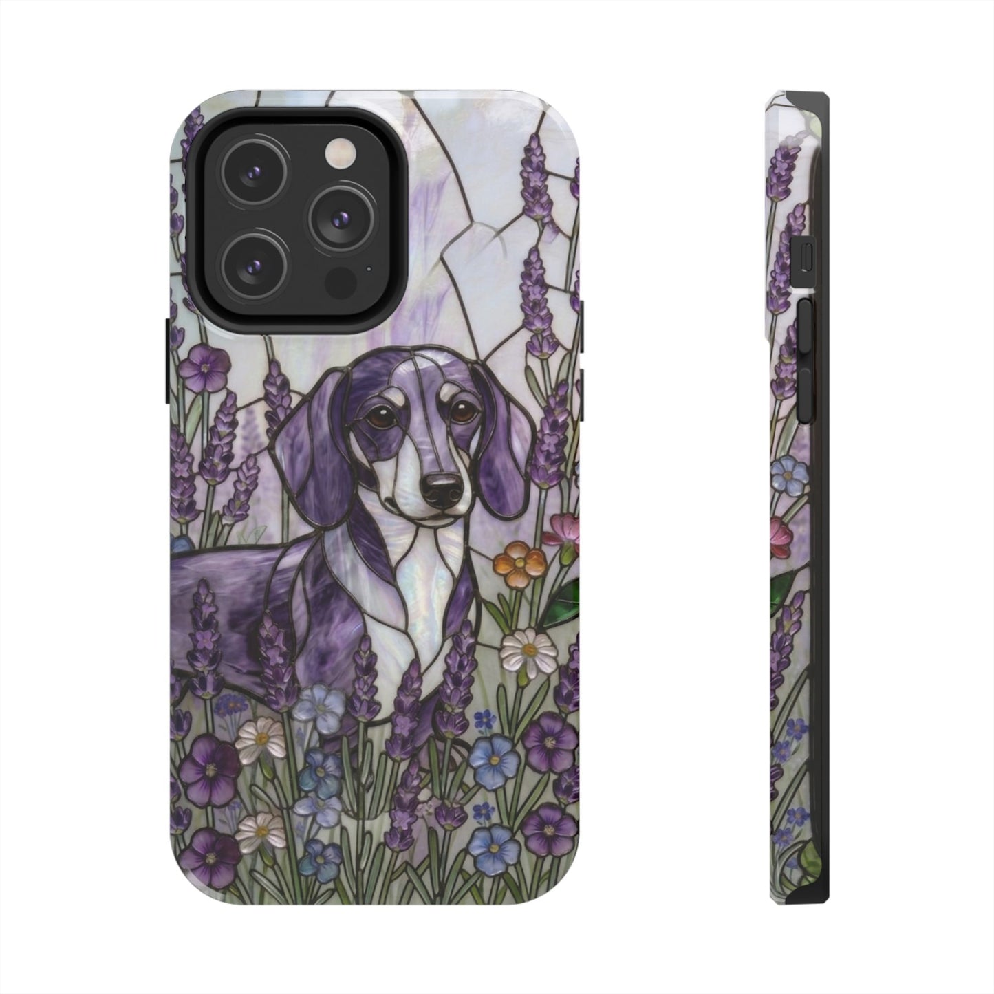 Dachshund Stained Glass Style Tough Case — Lavender Floral Theme