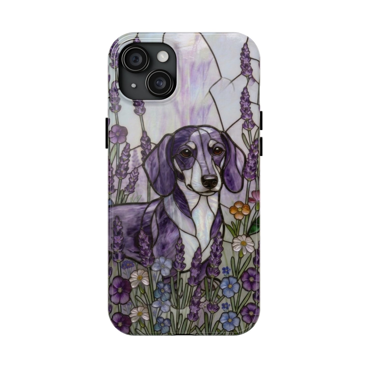 Dachshund Stained Glass Style Tough Case — Lavender Floral Theme