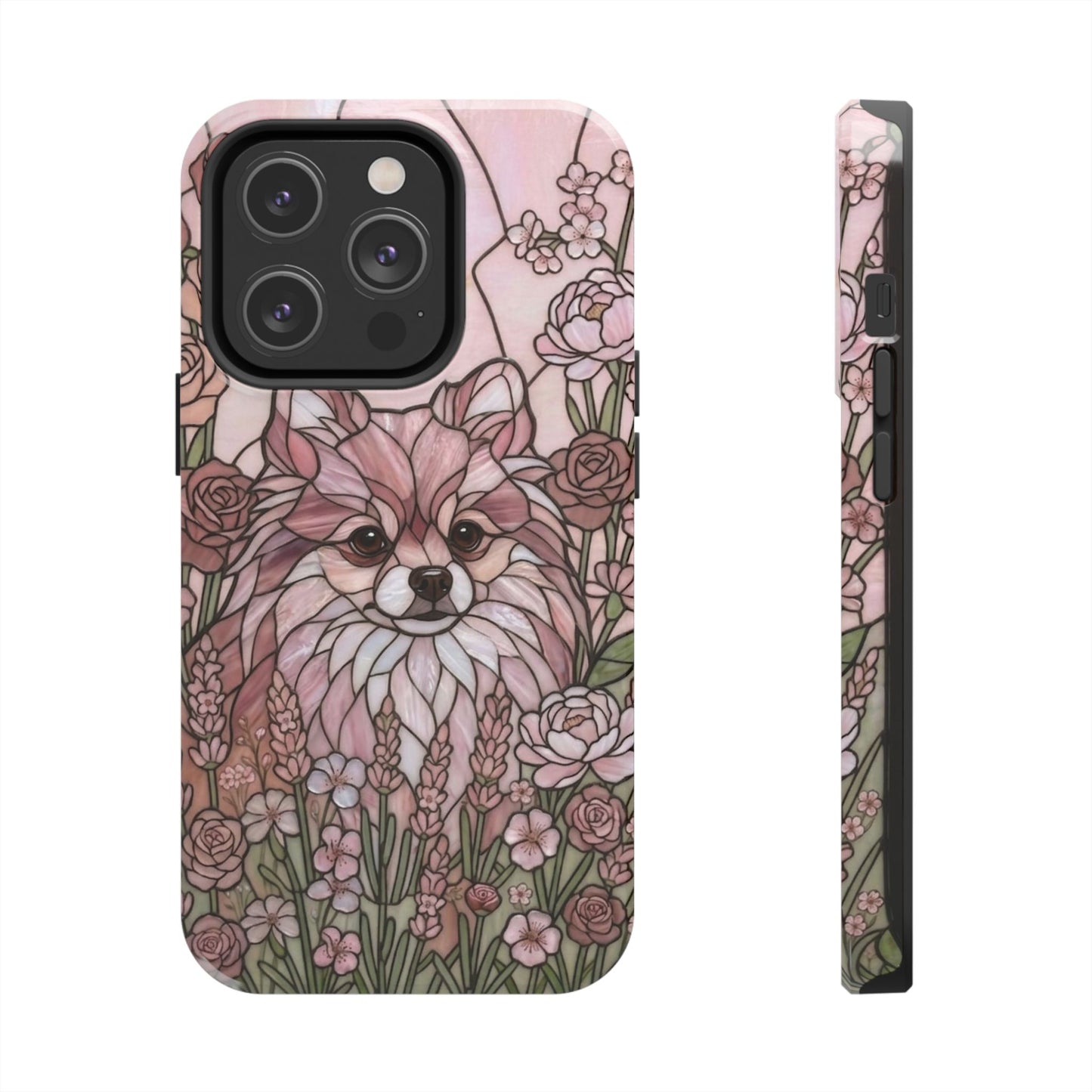 Pomeranian Stained Glass Style Tough Case — Rose Garden Theme
