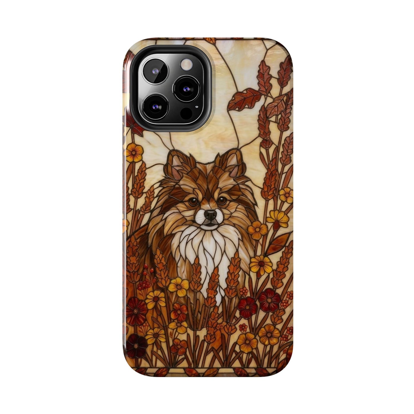Pomeranian Stained Glass Style Tough Case — Autumn Warmth Theme