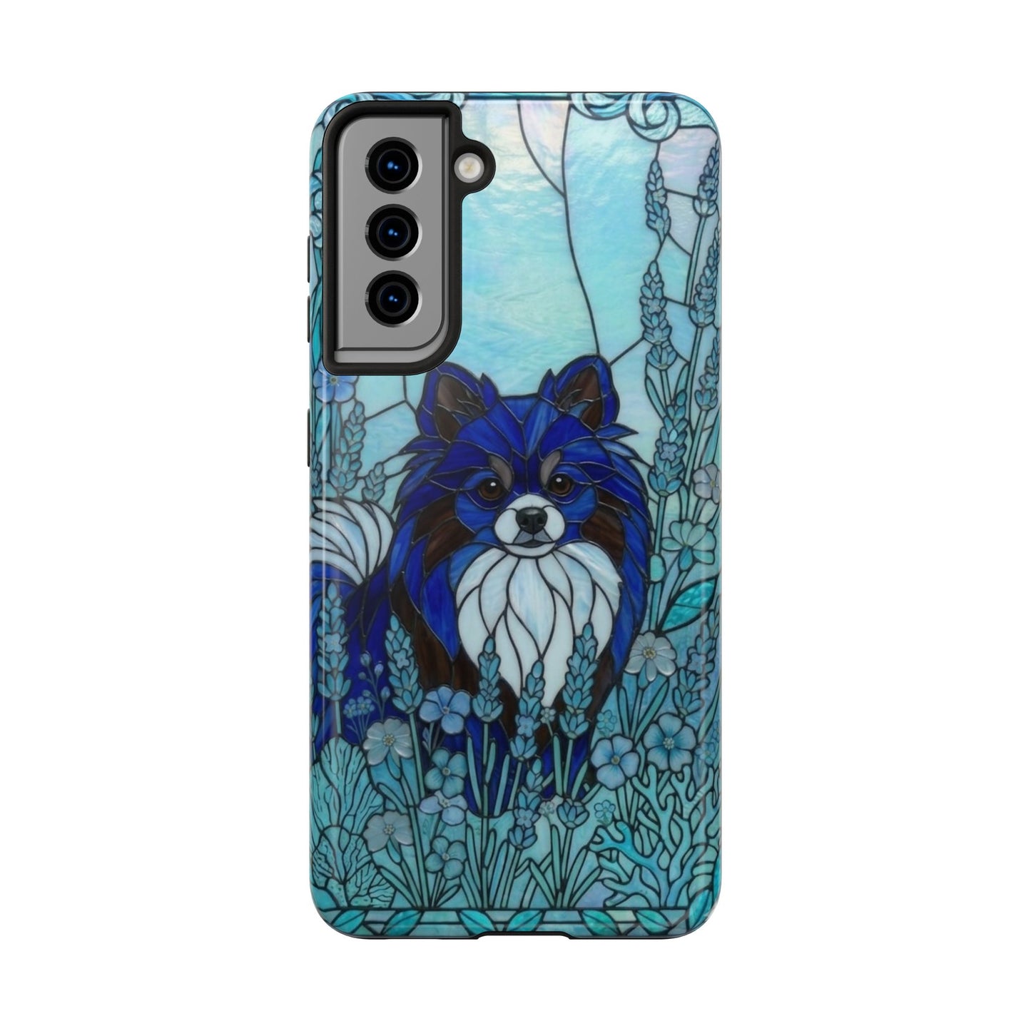 Pomeranian Stained Glass Style Tough Case — Ocean Blue Theme