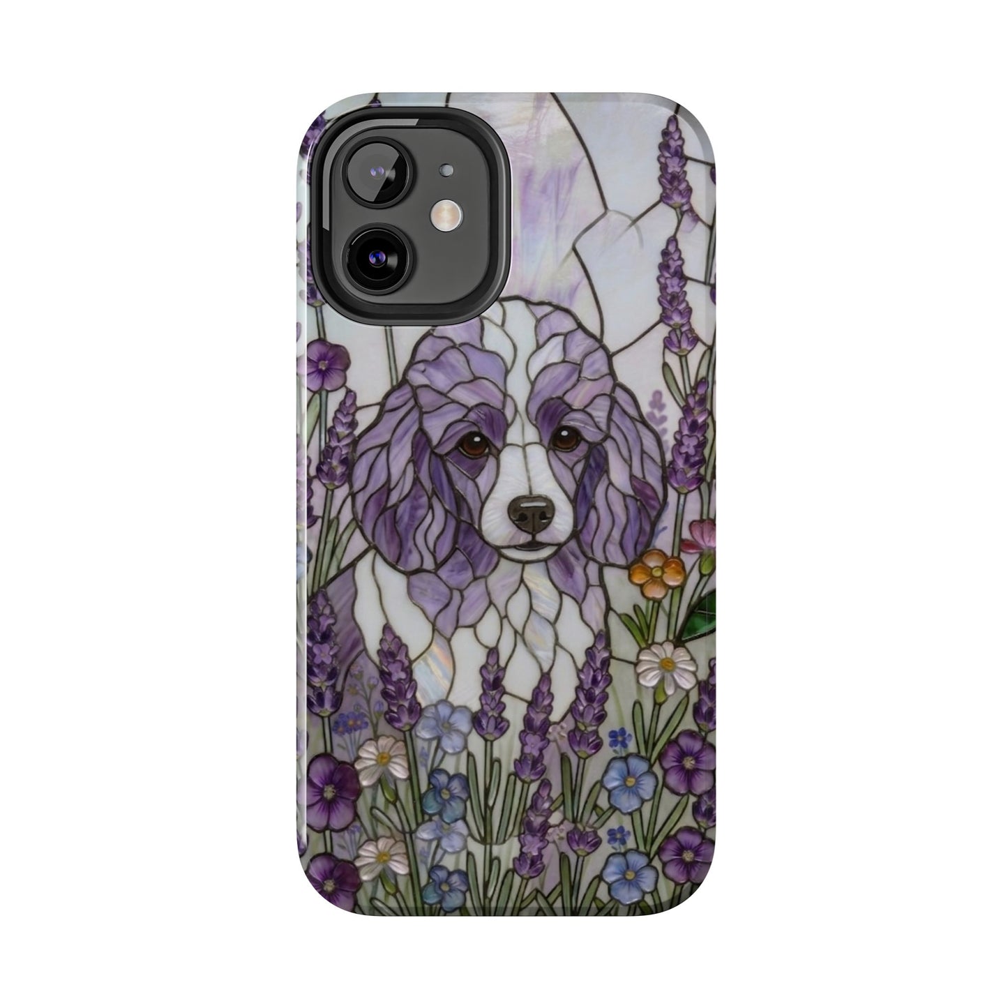 Toy Poodle Stained Glass Style Tough Case — Lavender Floral Theme