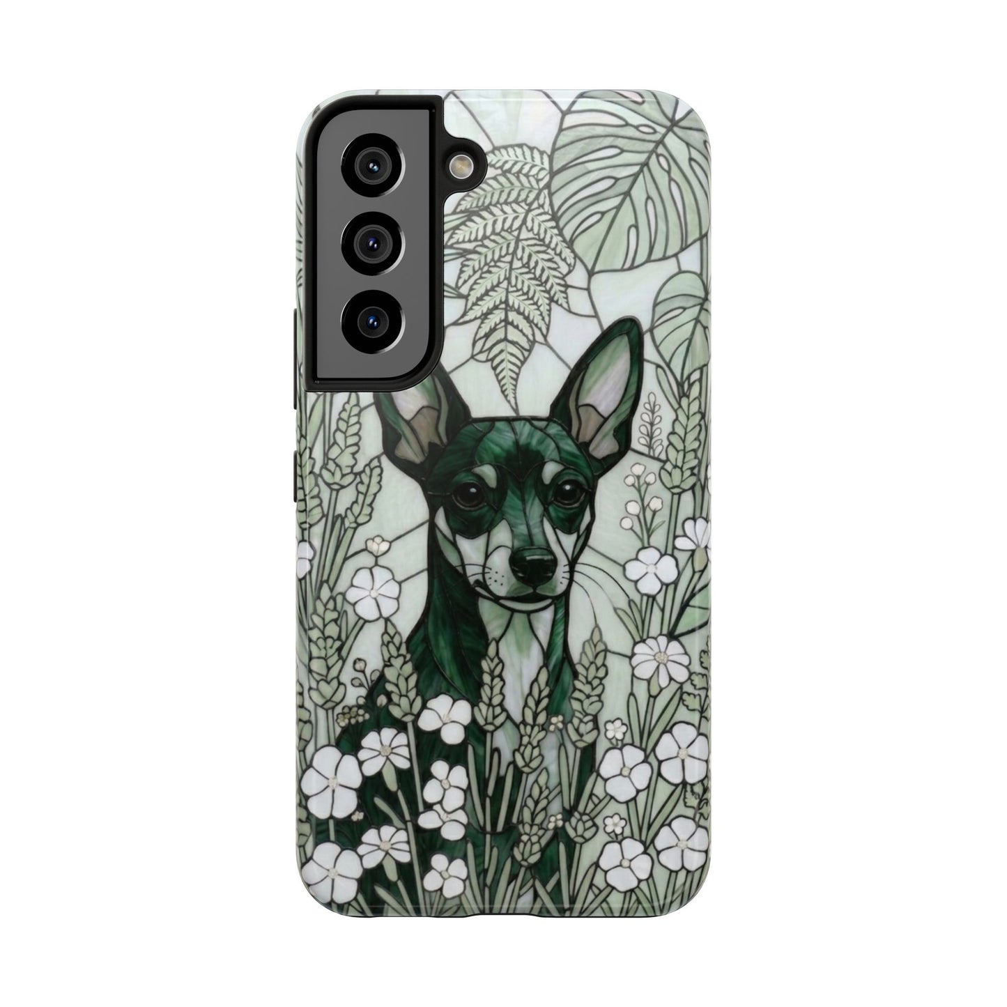 Mini Pinscher Stained Glass Style Tough Case — Botanical Green Theme