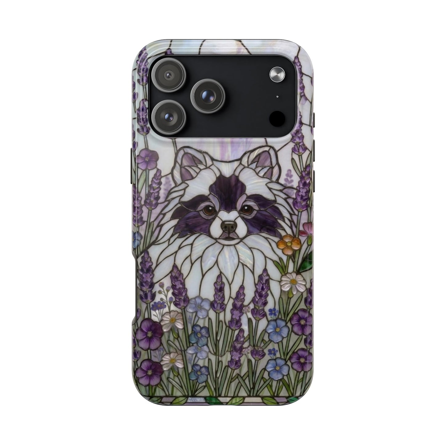 Pomeranian Stained Glass Style Tough Case — Lavender Floral Theme