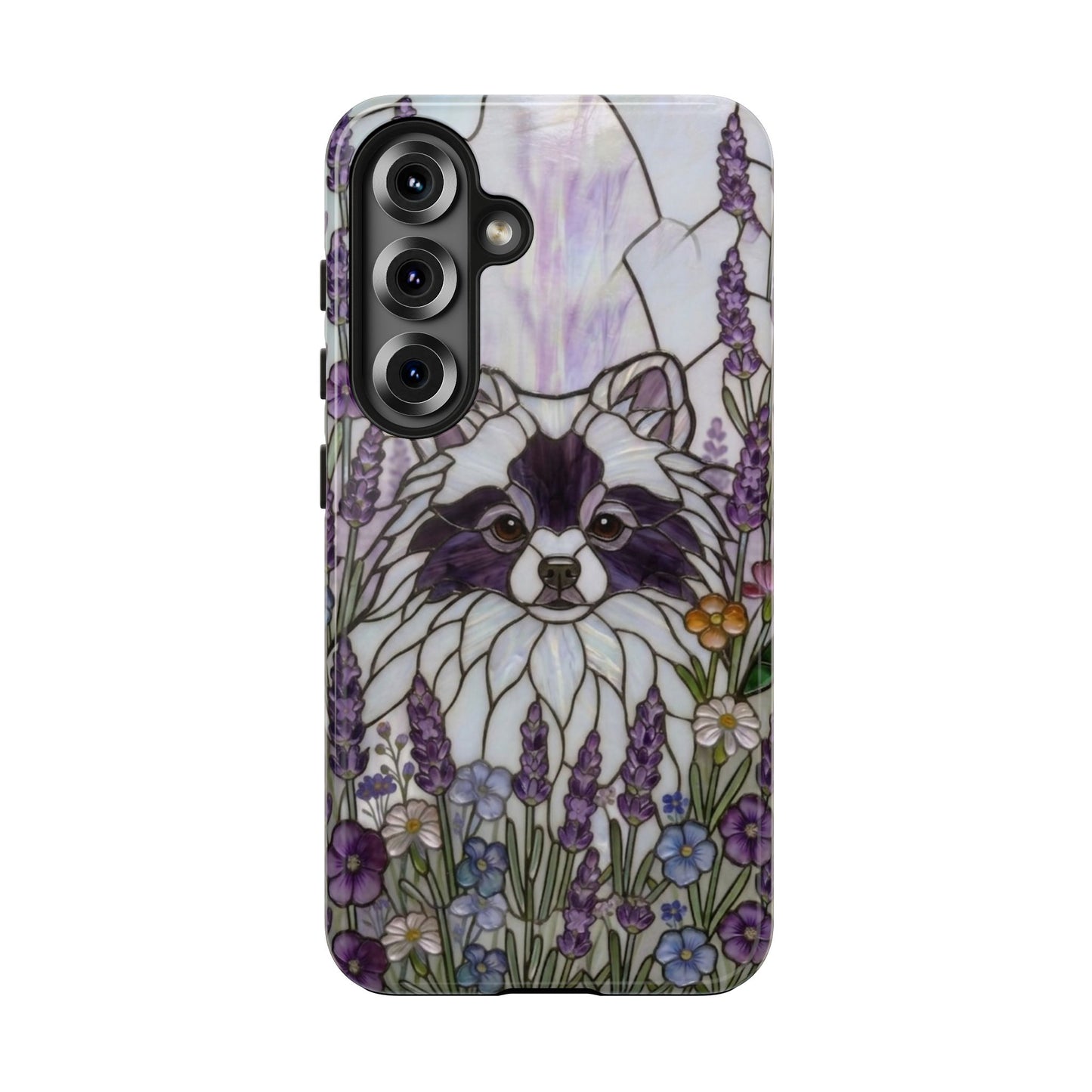 Pomeranian Stained Glass Style Tough Case — Lavender Floral Theme
