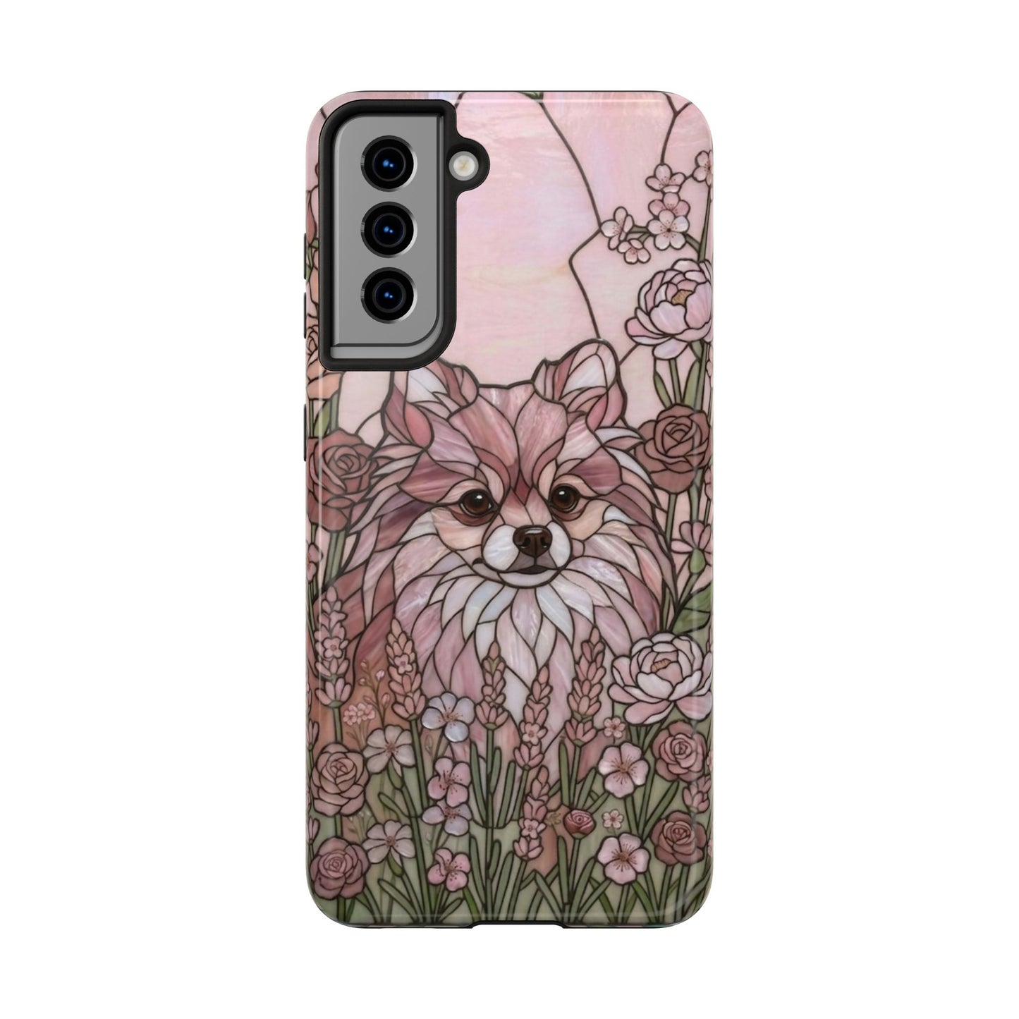 Pomeranian Stained Glass Style Tough Case — Rose Garden Theme