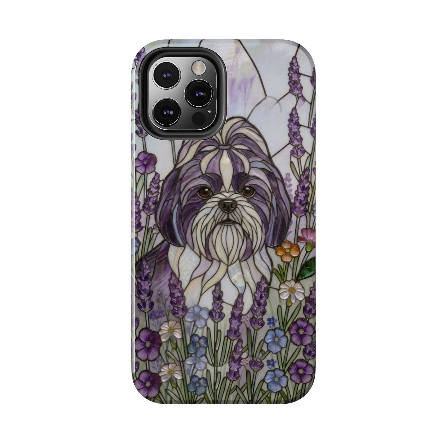 Shih Tzu Stained Glass Style Tough Case — Lavender Floral Theme