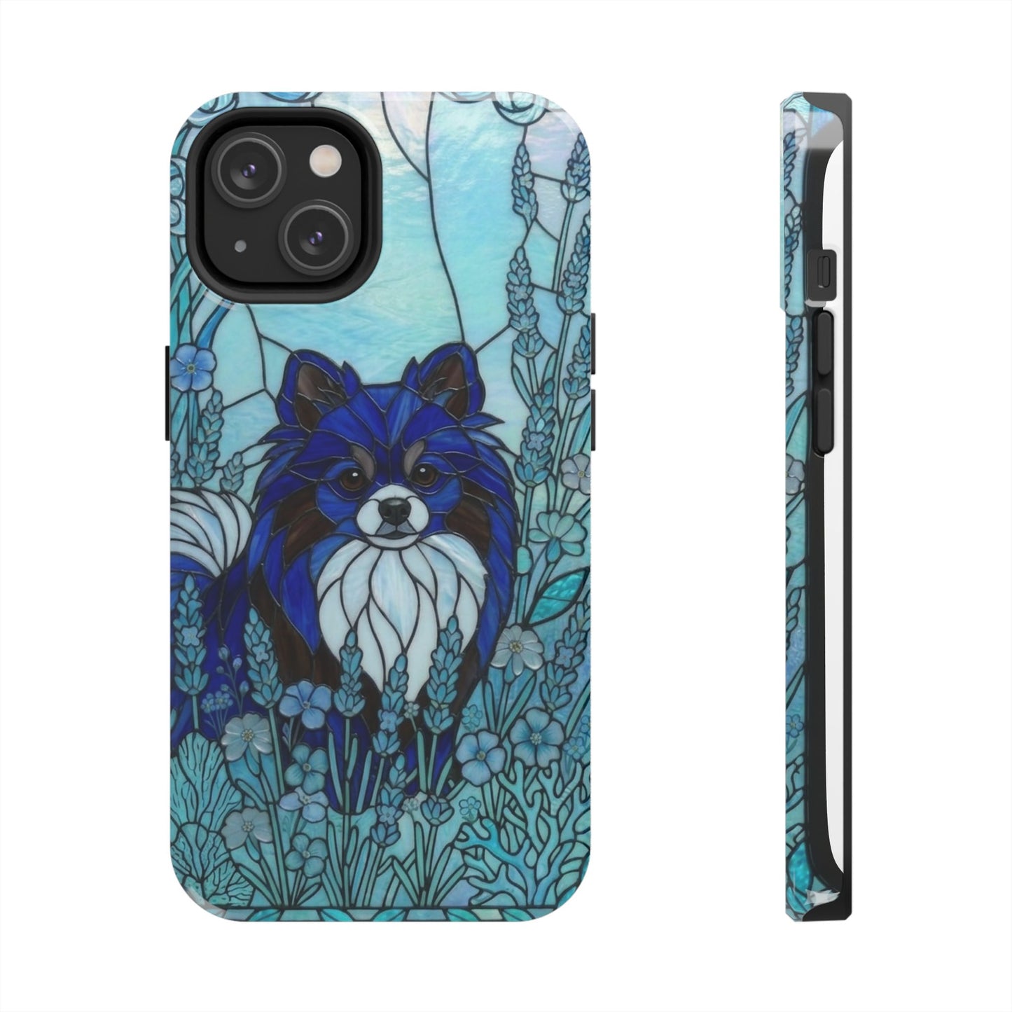 Pomeranian Stained Glass Style Tough Case — Ocean Blue Theme