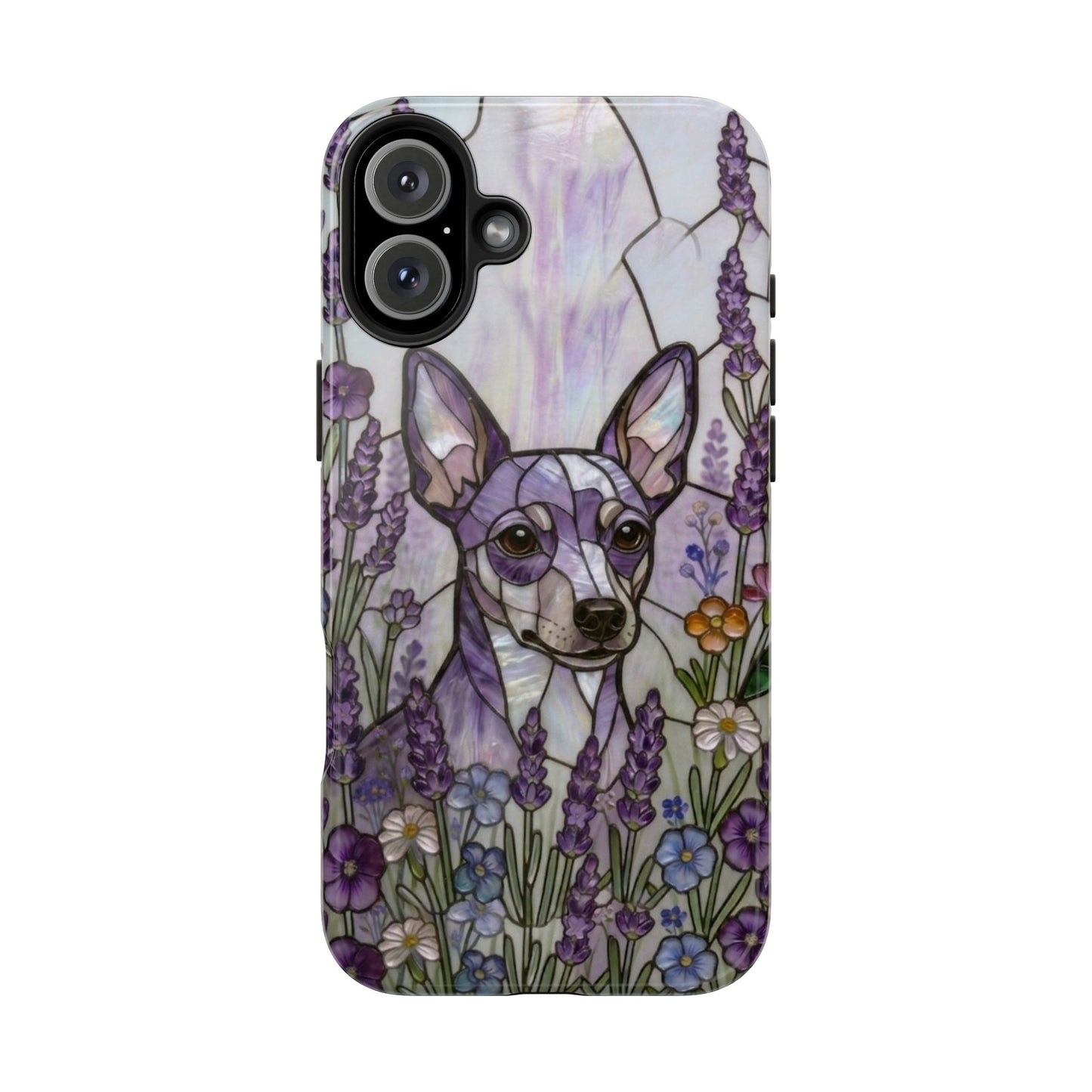 Mini Pinscher Stained Glass Style Tough Case — Lavender Floral Theme