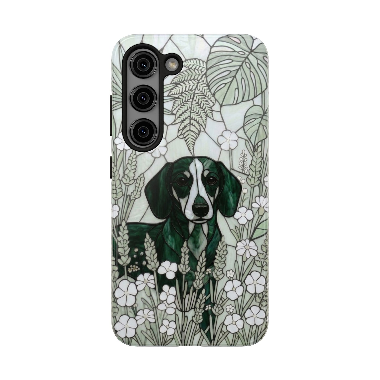 Dachshund Stained Glass Style Tough Case — Botanical Green Theme
