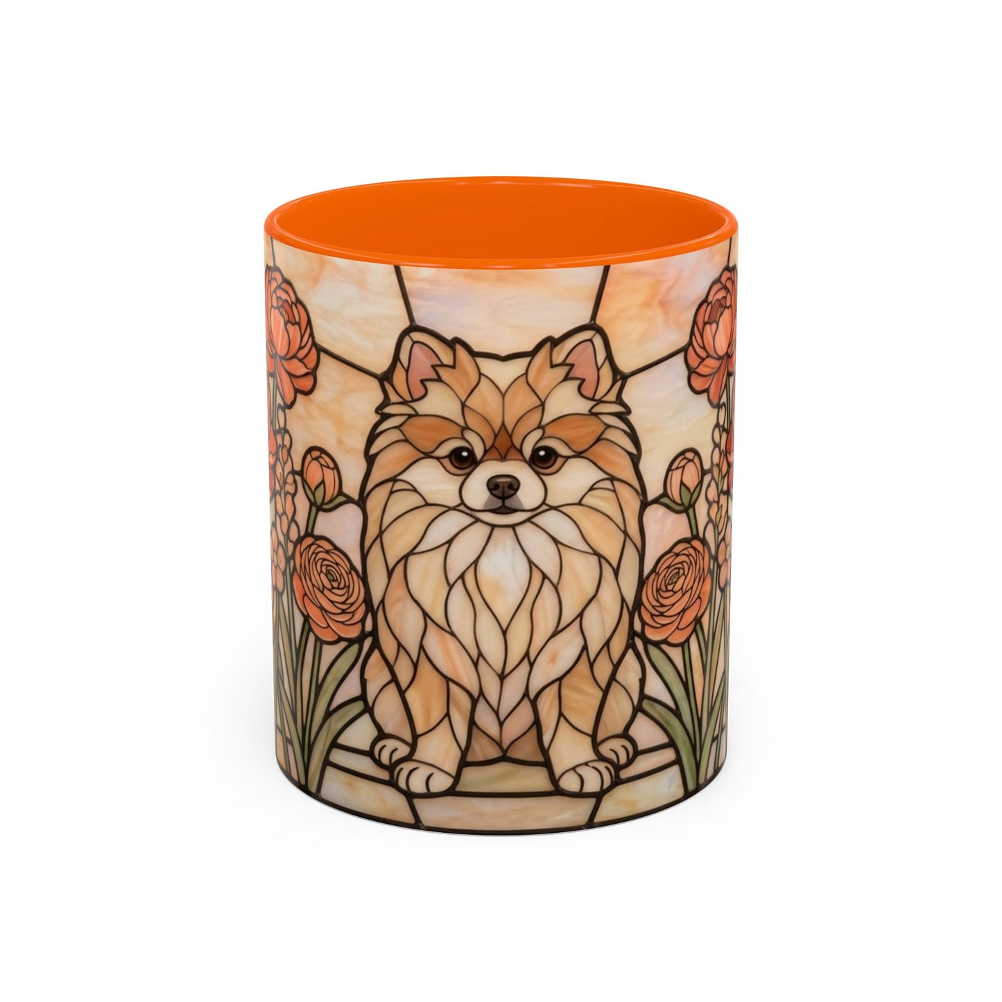 Decorative candle holder with a dog design and orange interior on a white background