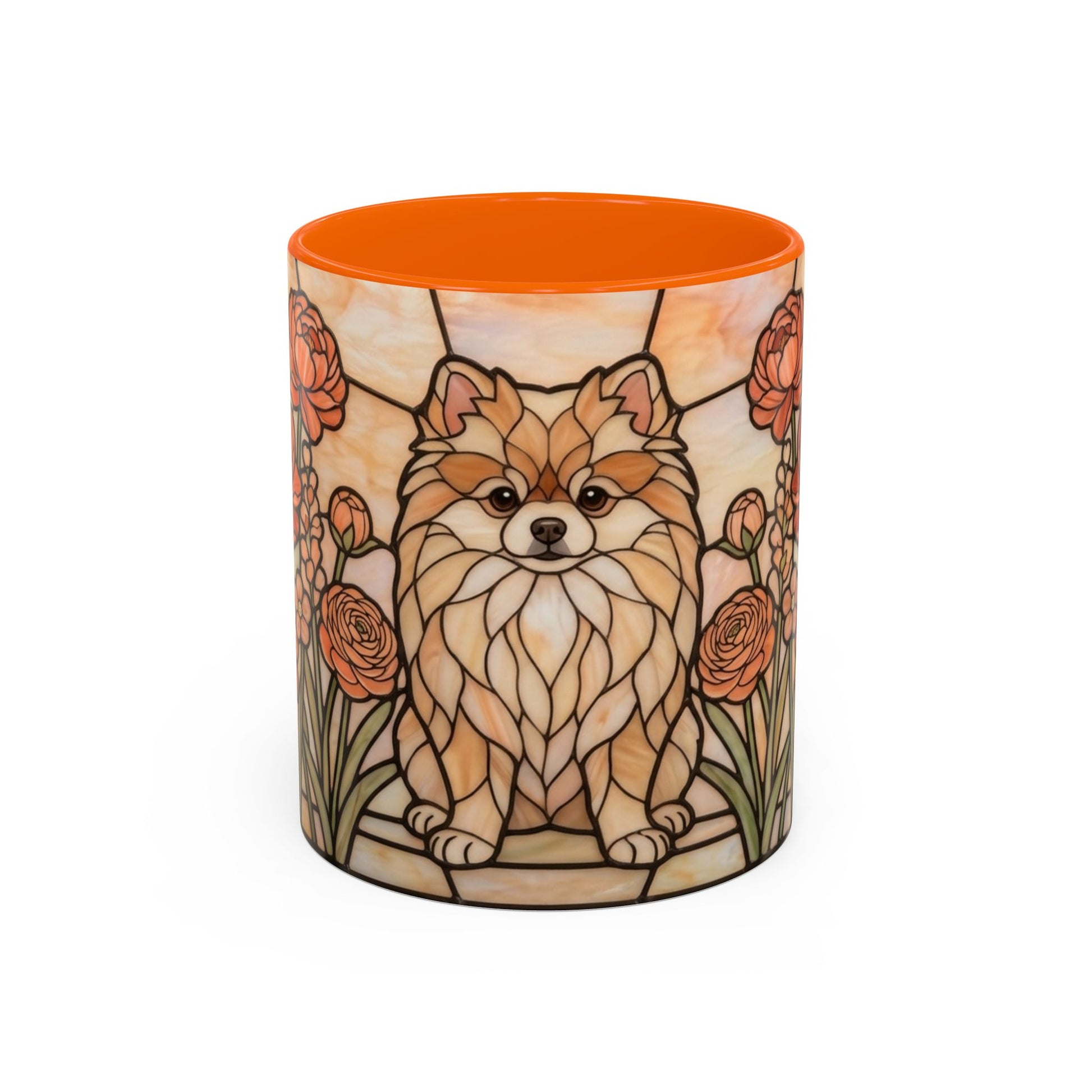 Decorative candle holder with a dog design and orange interior on a white background