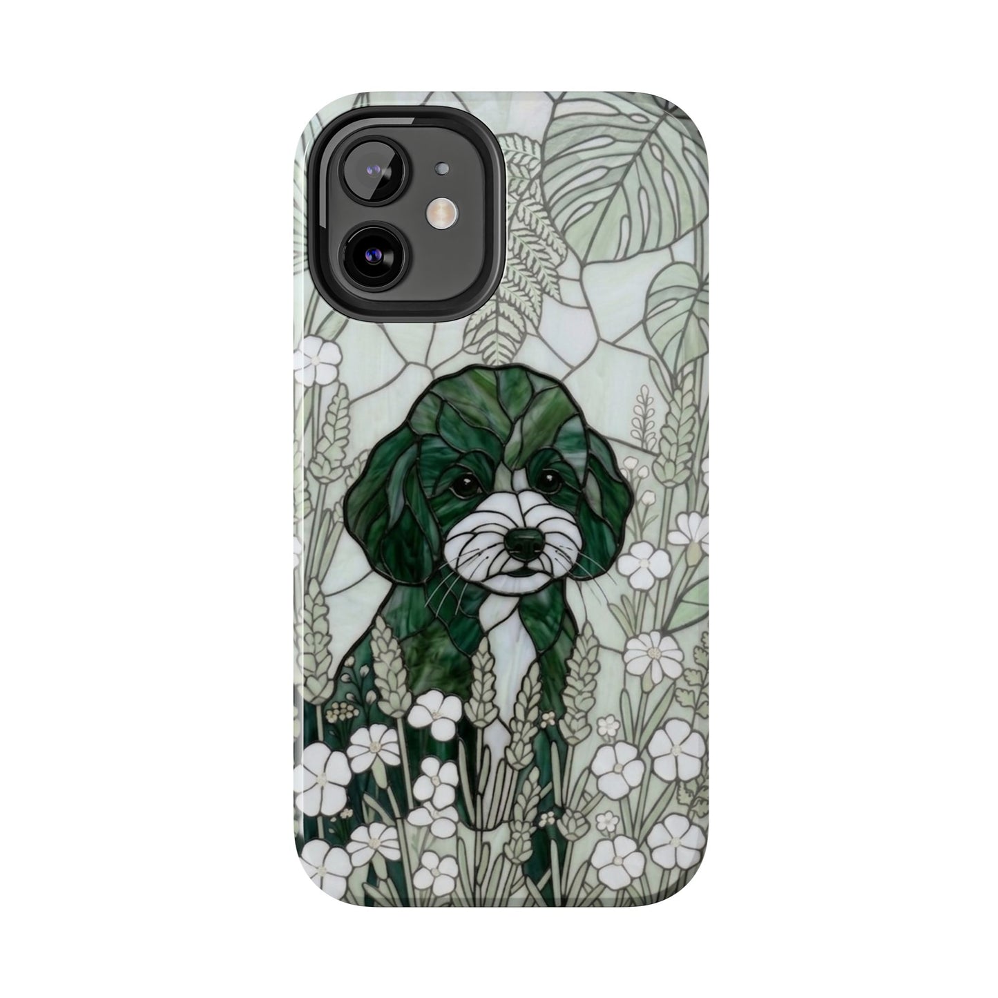 Toy Poodle Stained Glass Style Tough Case — Botanical Green Theme