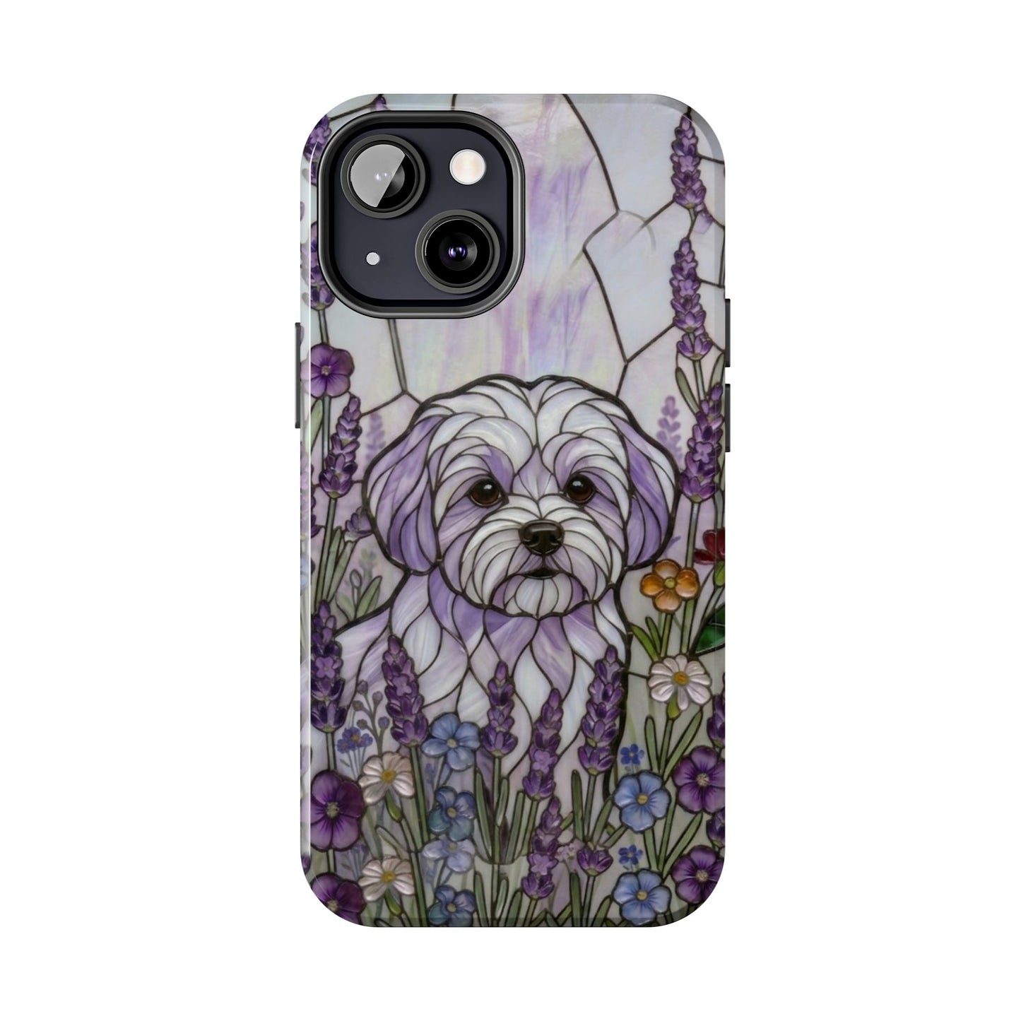 Maltese Stained Glass Style Tough Case — Lavender Floral Theme