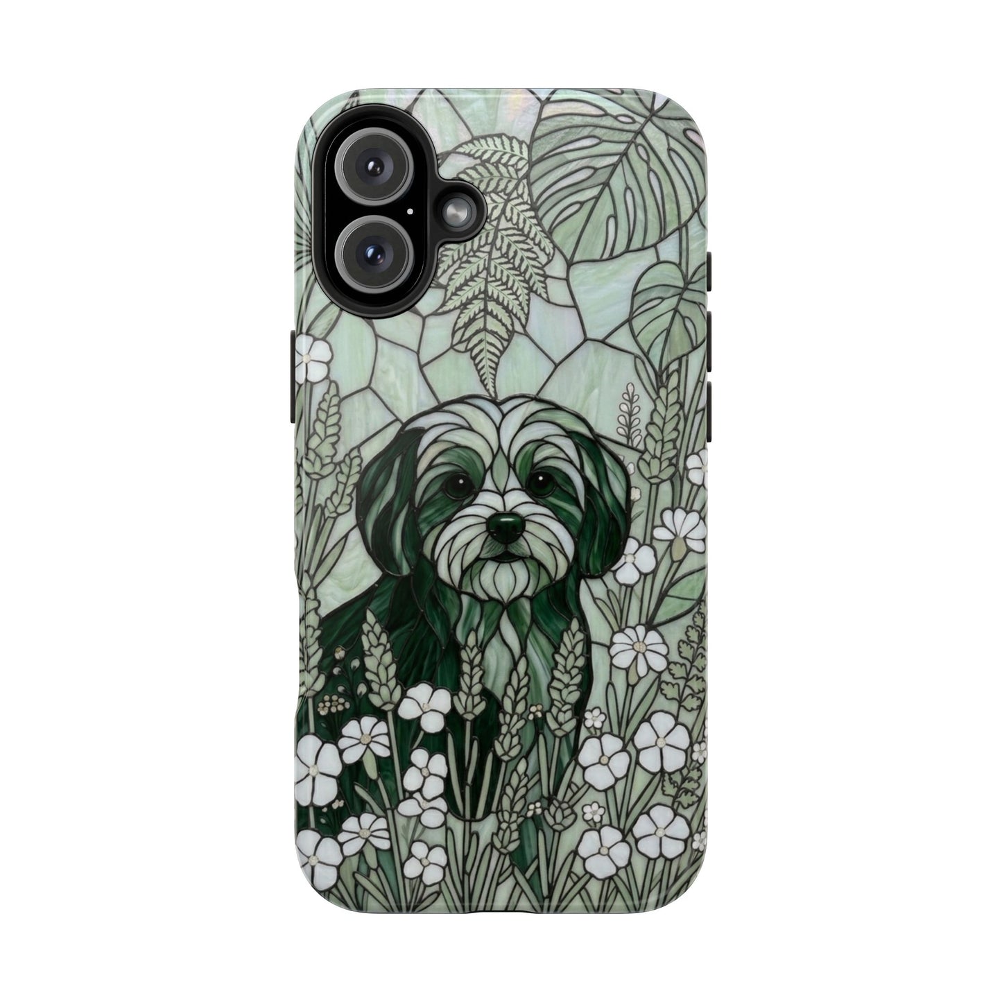 Maltese Stained Glass Style Tough Case — Botanical Green Theme