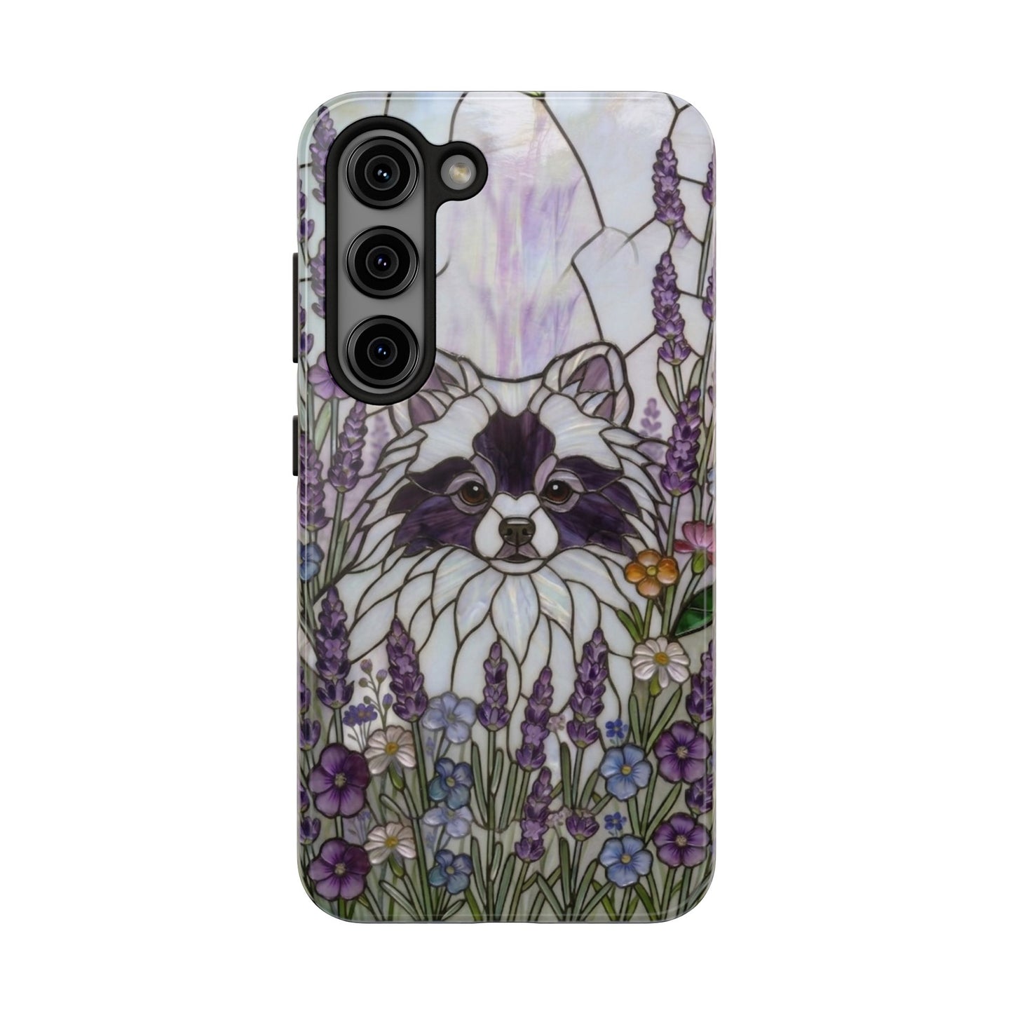 Pomeranian Stained Glass Style Tough Case — Lavender Floral Theme