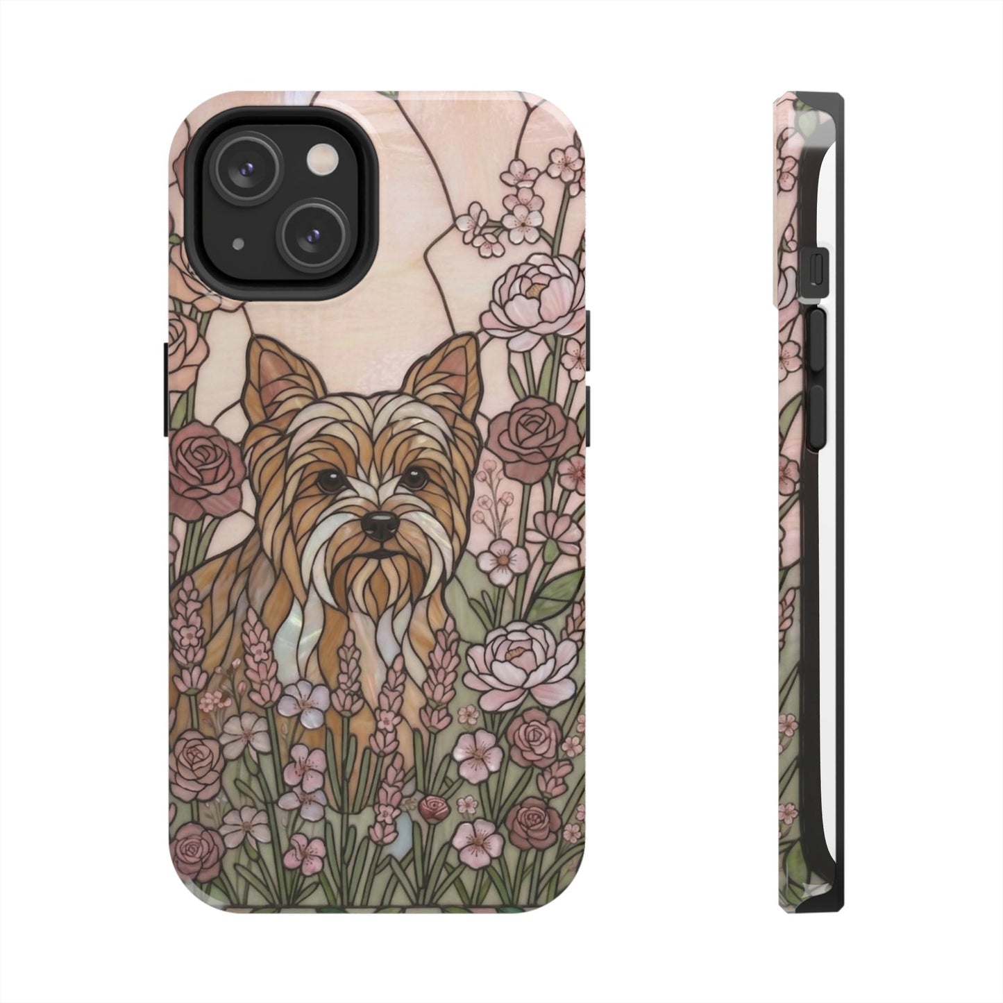 Yorkie Stained Glass Style Tough Case — Rose Garden Theme
