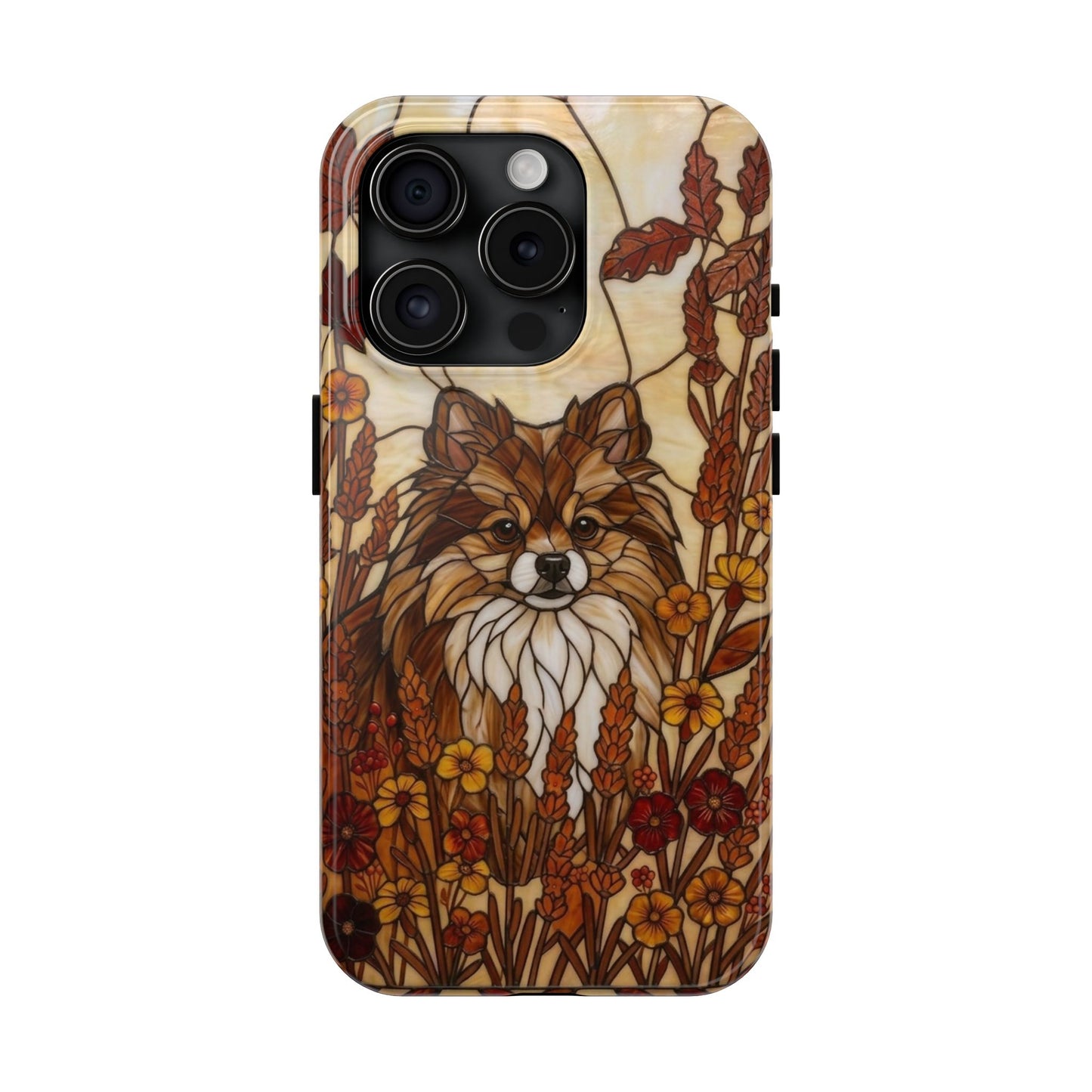 Pomeranian Stained Glass Style Tough Case — Autumn Warmth Theme