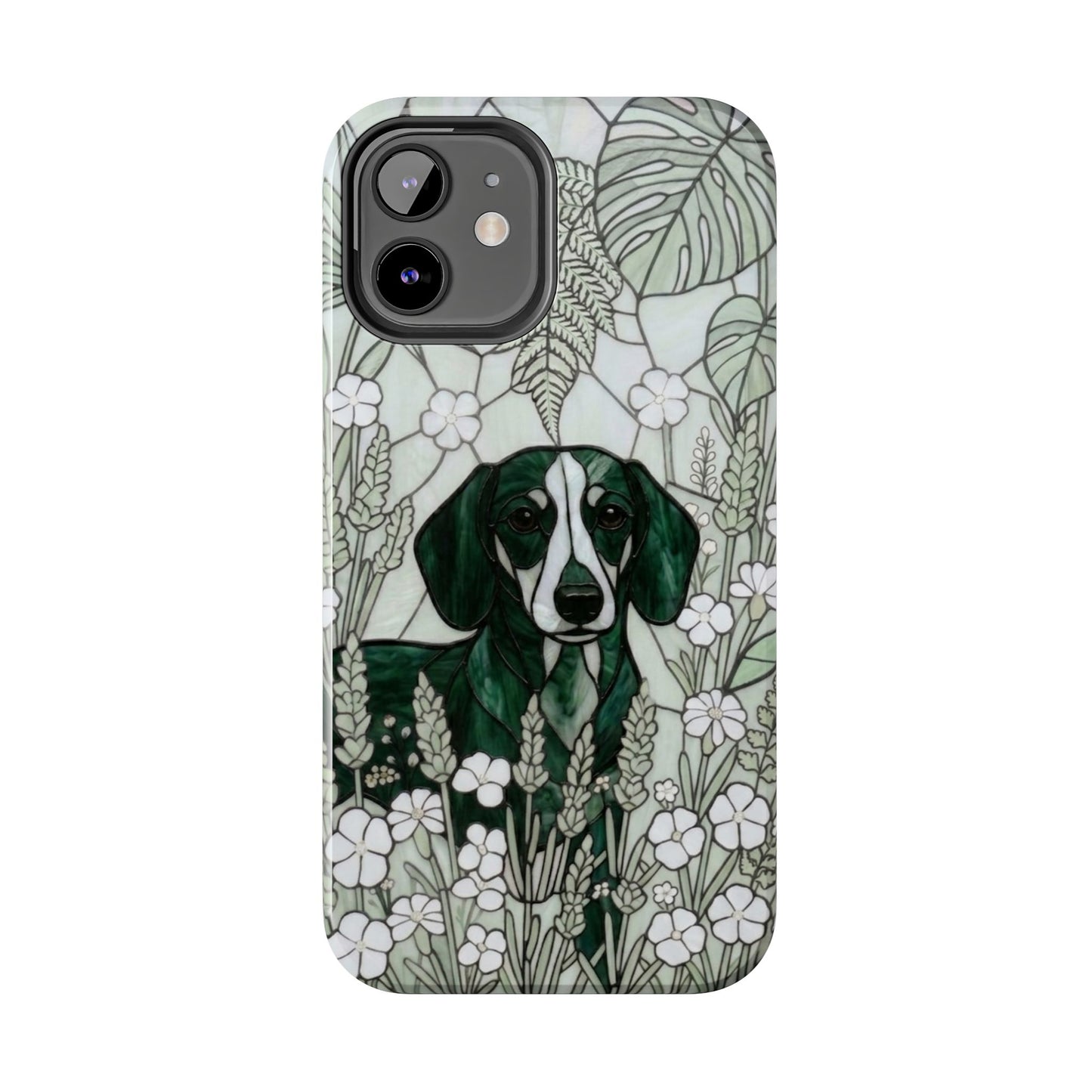 Dachshund Stained Glass Style Tough Case — Botanical Green Theme