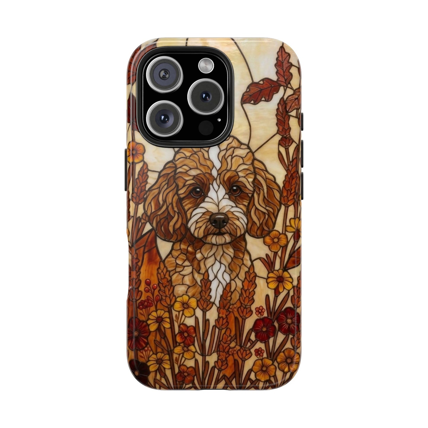 Toy Poodle Stained Glass Style Tough Case — Autumn Warmth Theme