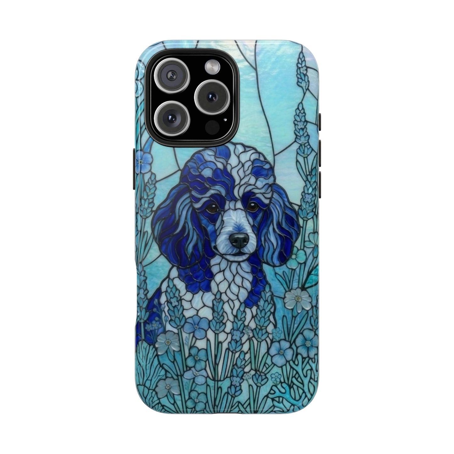 Toy Poodle Stained Glass Style Tough Case — Ocean Blue Theme