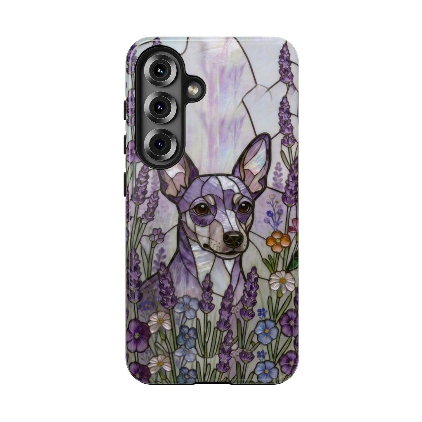 Mini Pinscher Stained Glass Style Tough Case — Lavender Floral Theme