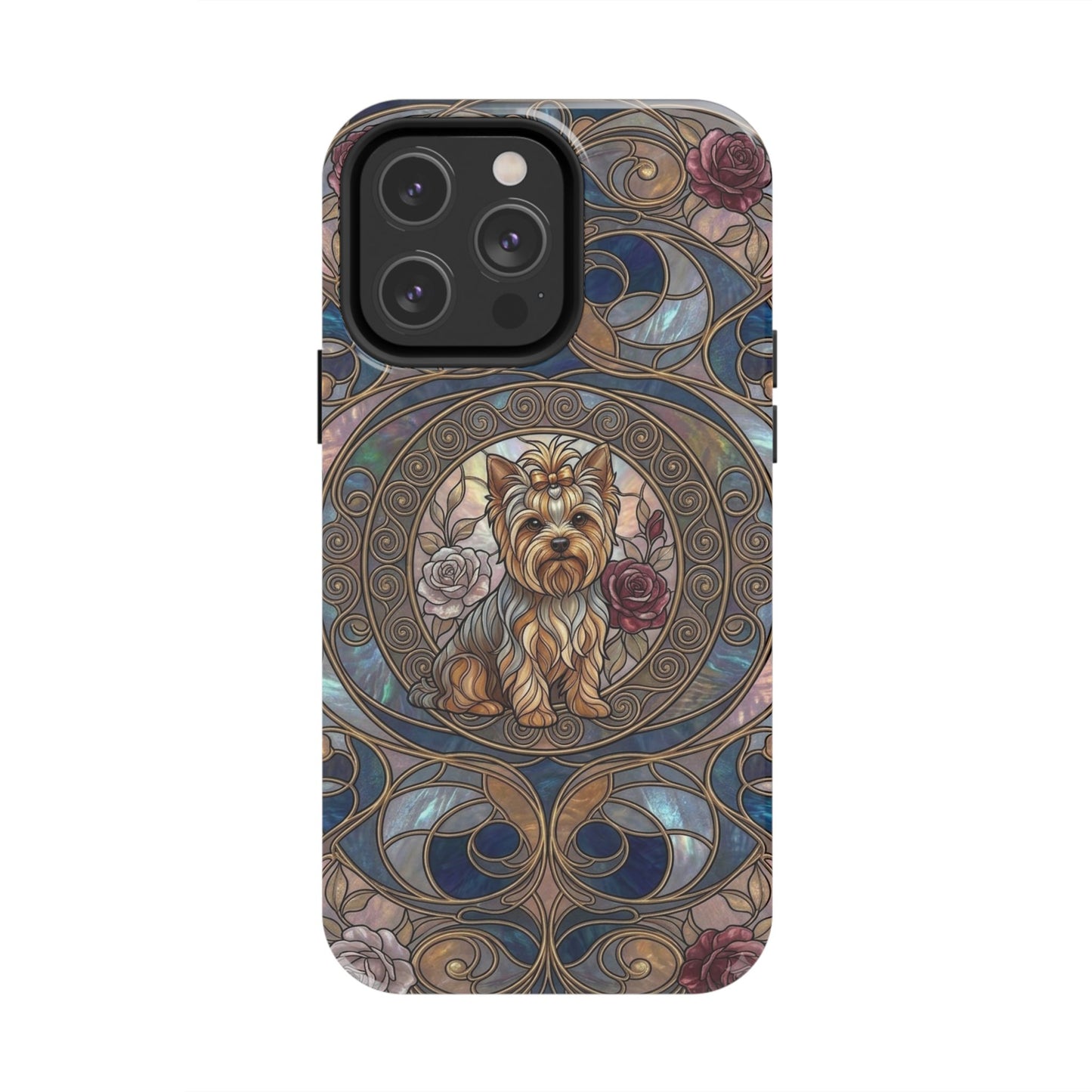 Yorkie Stained Glass Style Midnight Rose Tough Phone Case