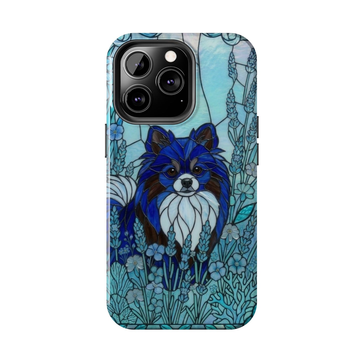 Pomeranian Stained Glass Style Tough Case — Ocean Blue Theme