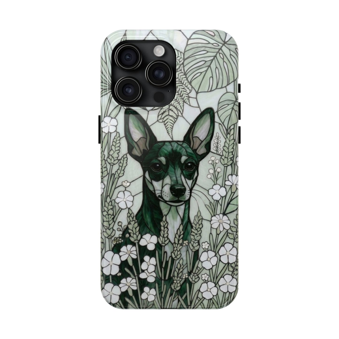 Mini Pinscher Stained Glass Style Tough Case — Botanical Green Theme