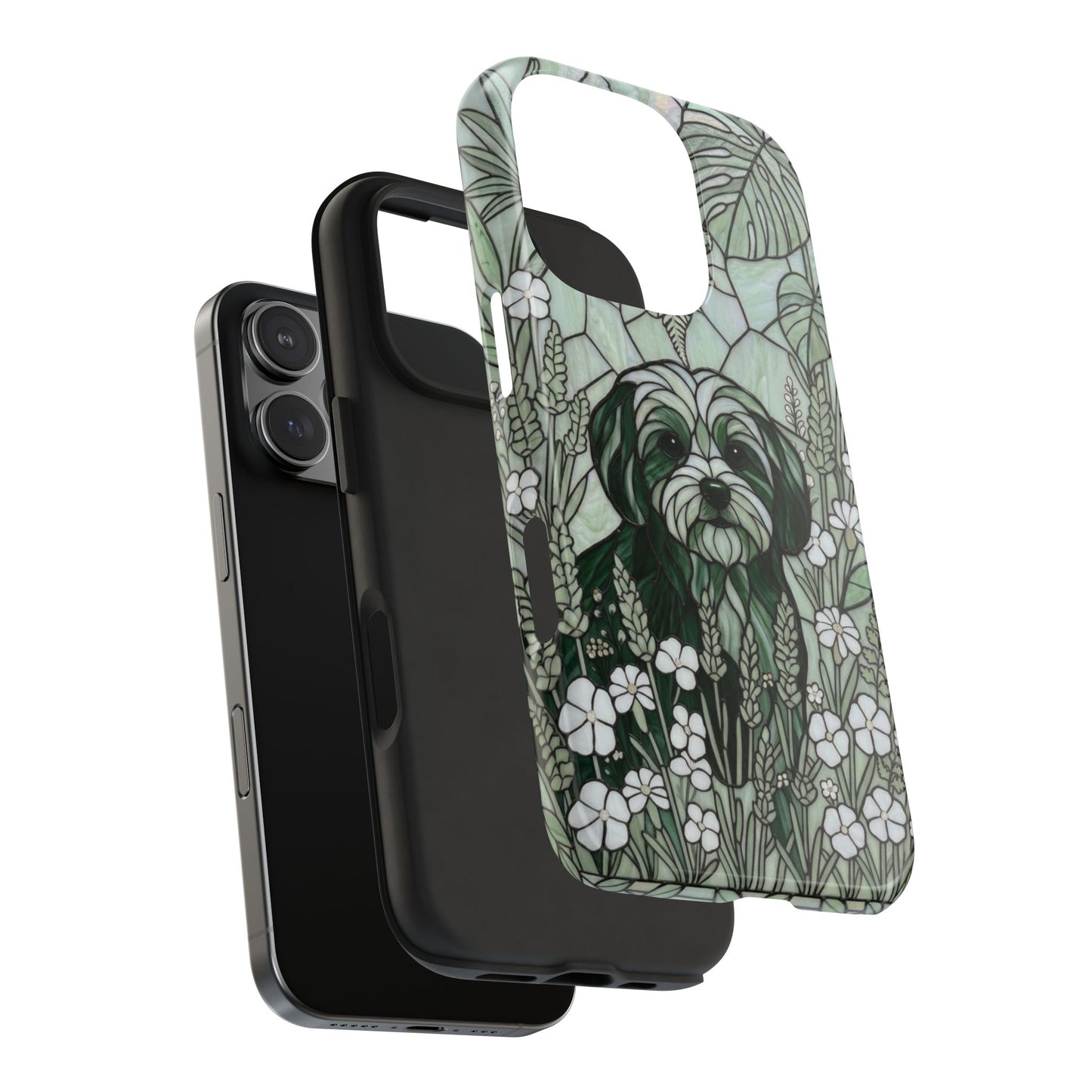 Maltese Stained Glass Style Tough Case — Botanical Green Theme