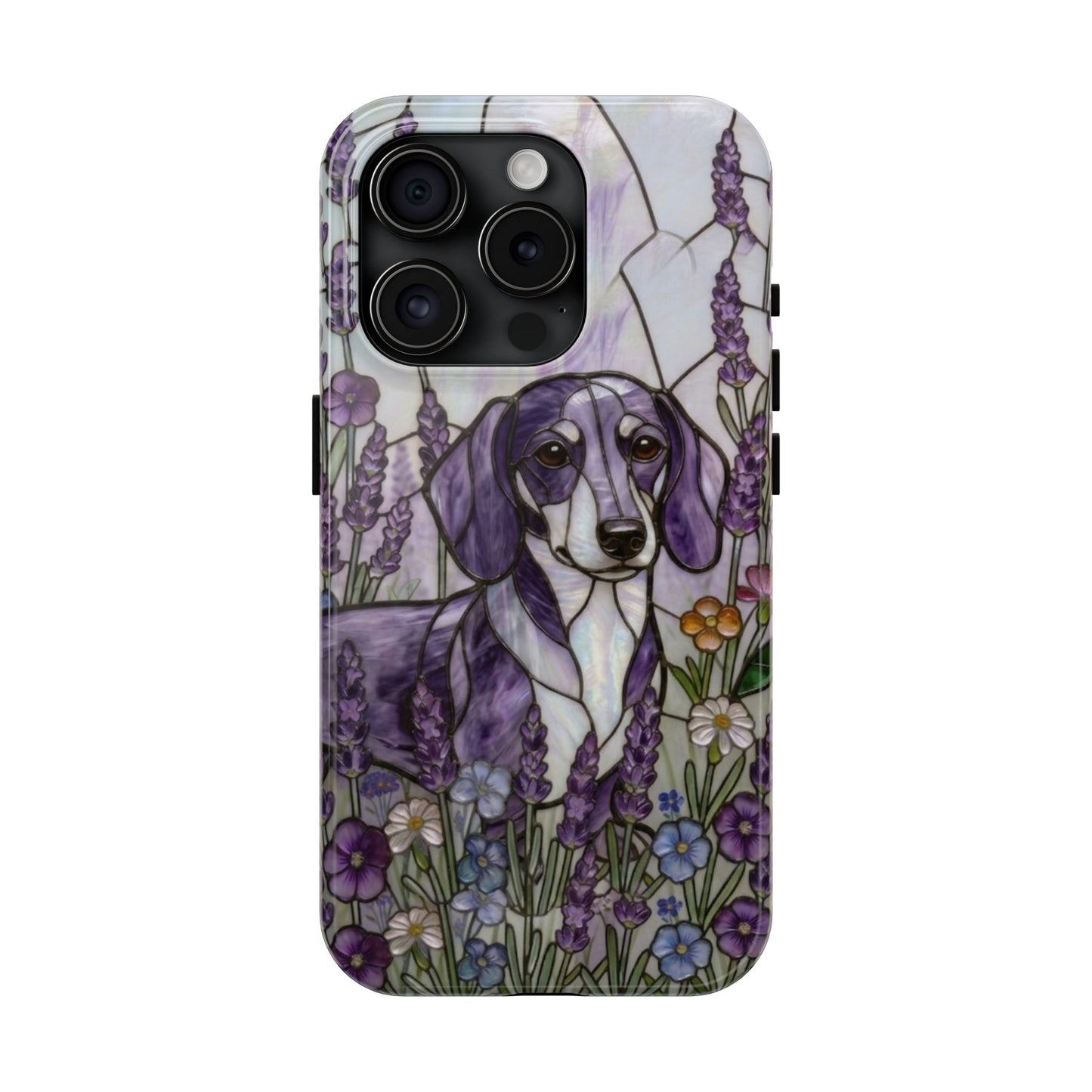 Dachshund Stained Glass Style Tough Case — Lavender Floral Theme