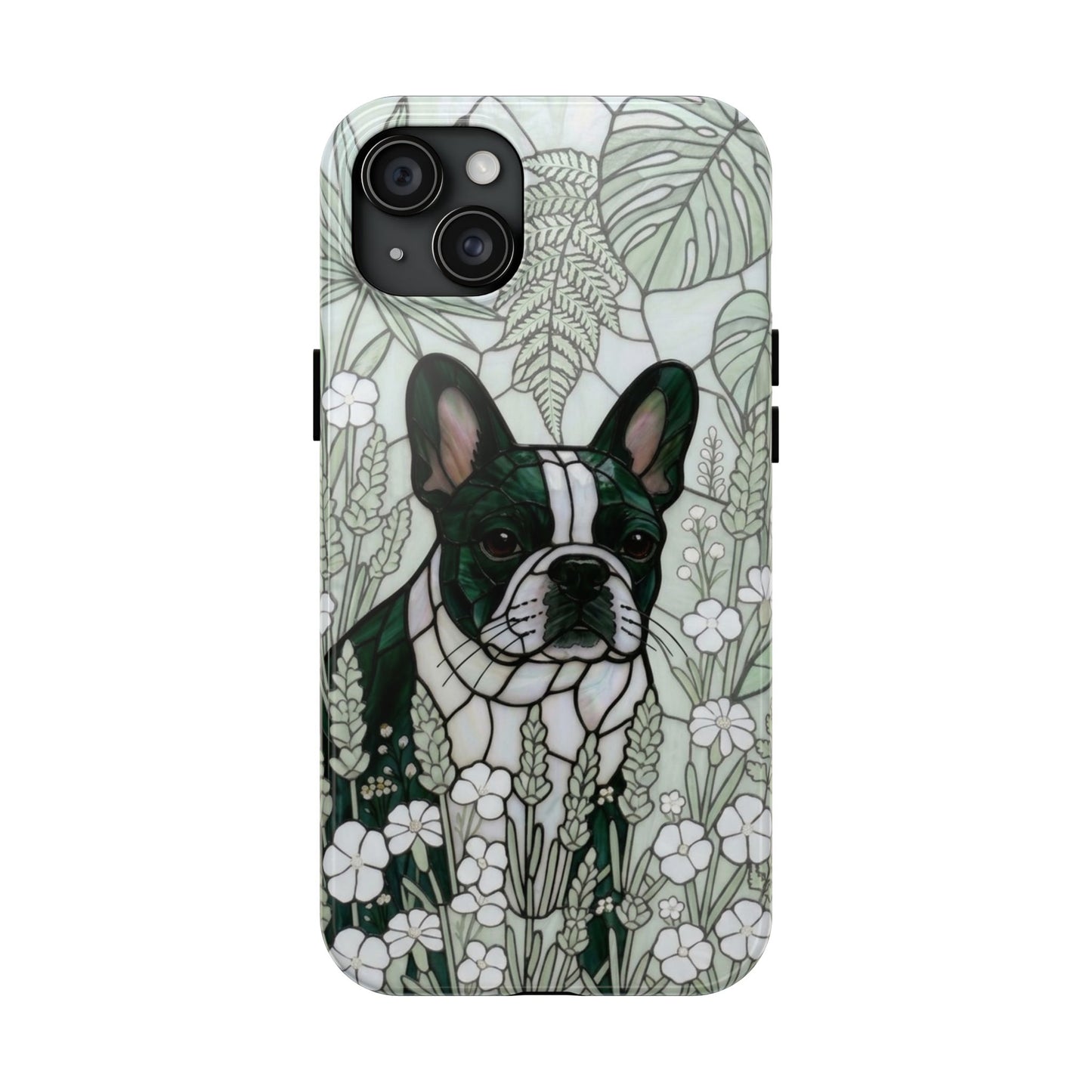 Frenchie Stained Glass Style Tough Case — Botanical GreenTheme