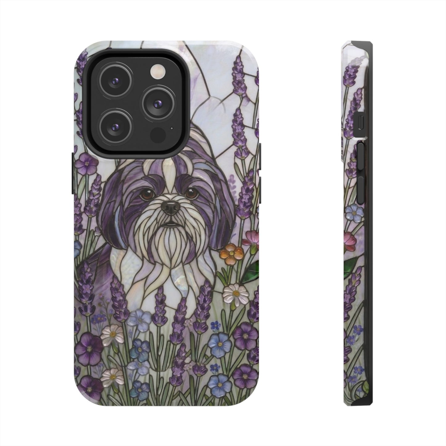 Shih Tzu Stained Glass Style Tough Case — Lavender Floral Theme
