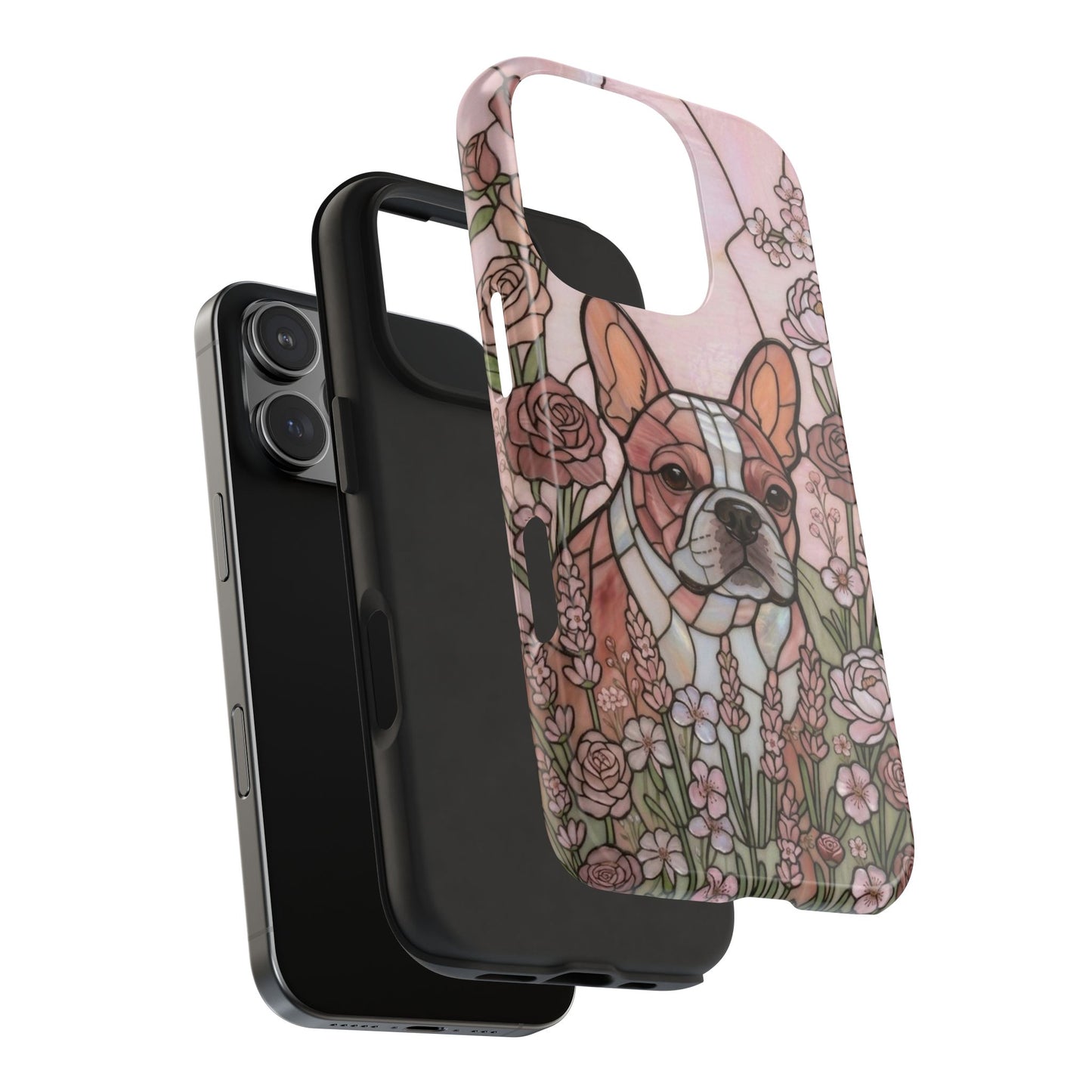 Frenchie Stained Glass Style Tough Case — Rose Garden Theme