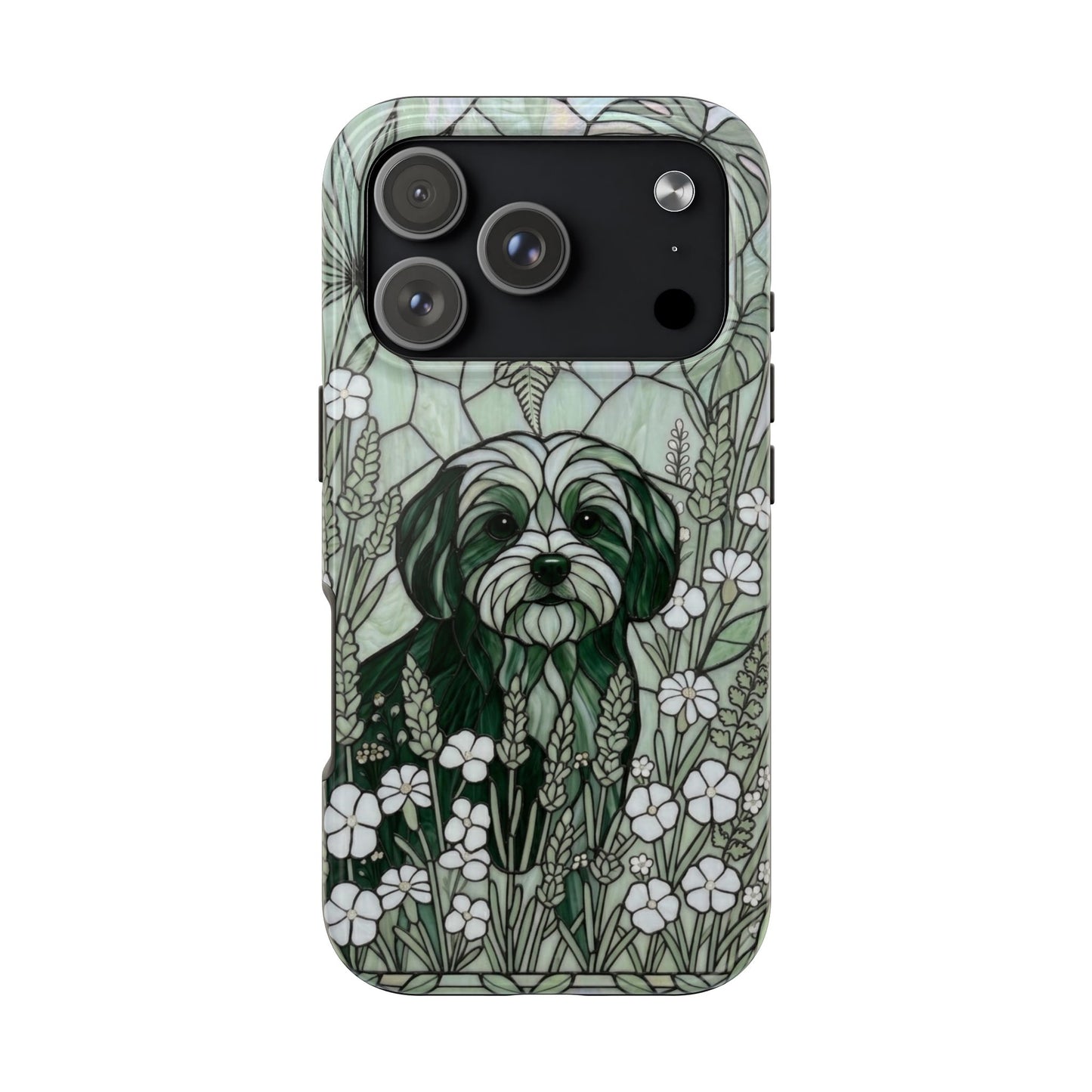 Maltese Stained Glass Style Tough Case — Botanical Green Theme