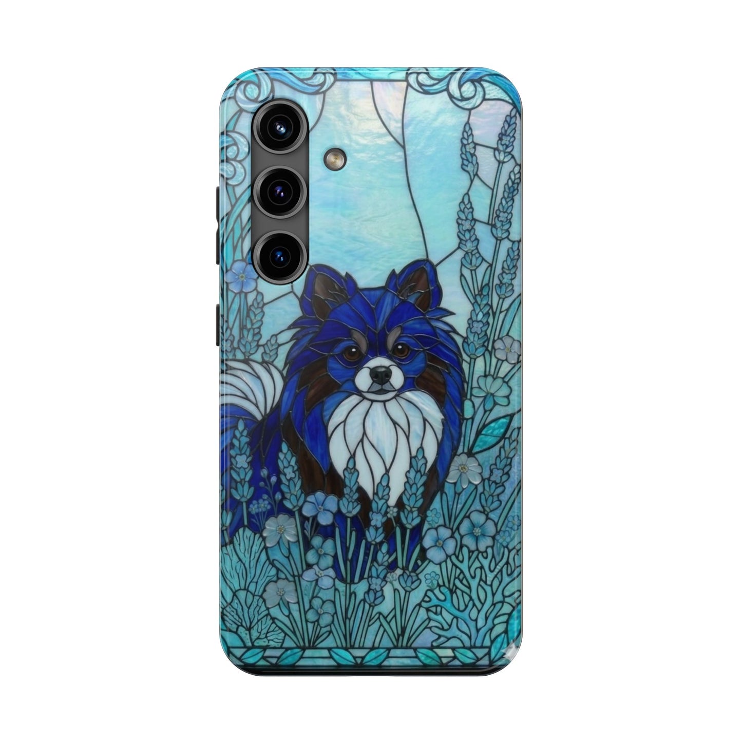 Pomeranian Stained Glass Style Tough Case — Ocean Blue Theme