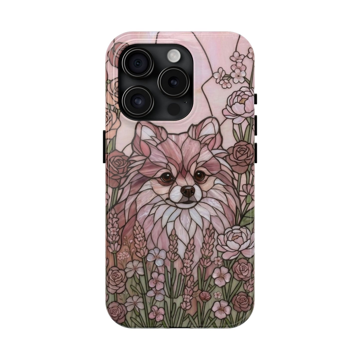 Pomeranian Stained Glass Style Tough Case — Rose Garden Theme