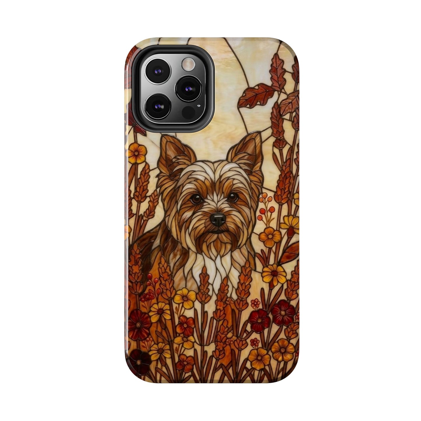 Yorkie Stained Glass Style Tough Case — Autumn Warmth Theme