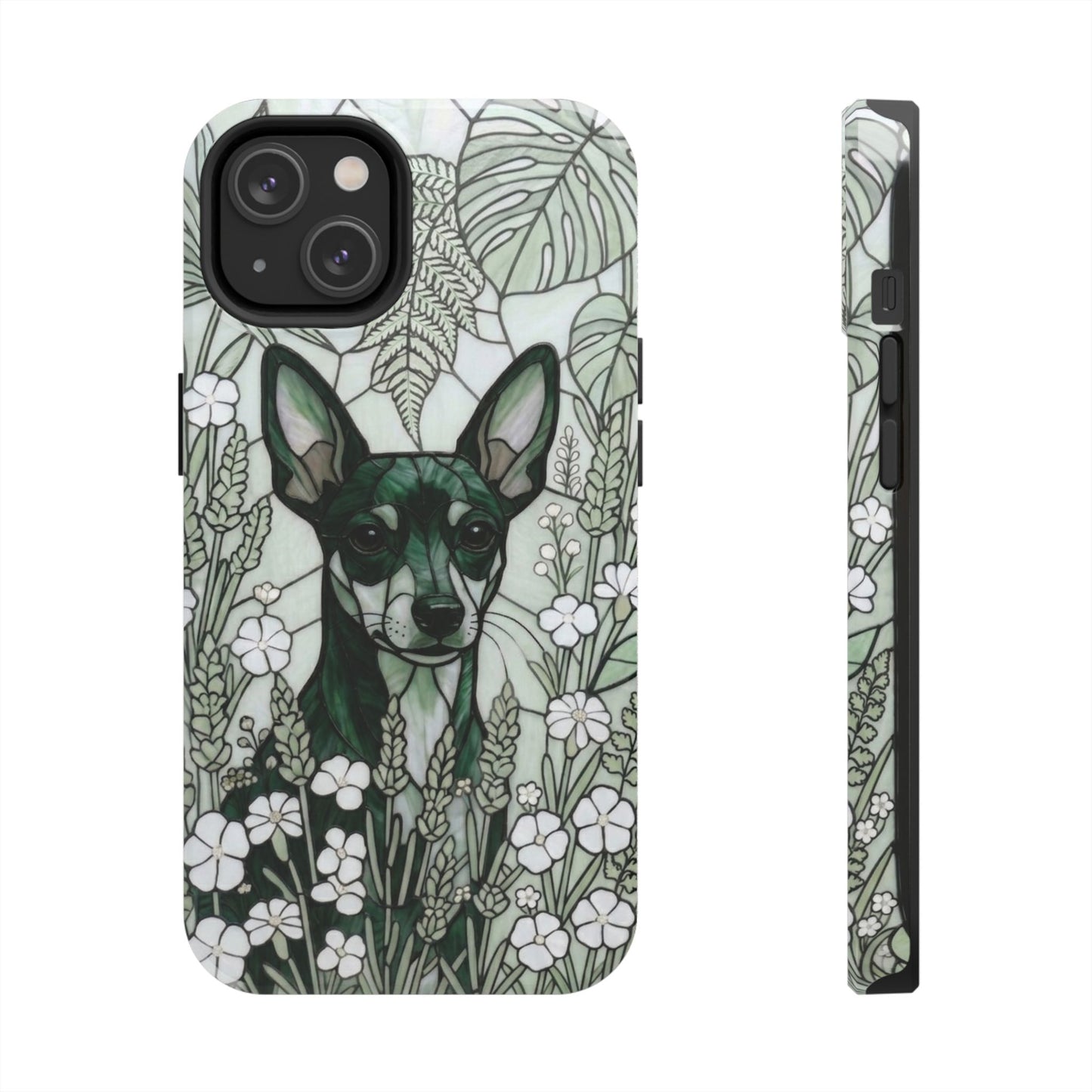 Mini Pinscher Stained Glass Style Tough Case — Botanical Green Theme