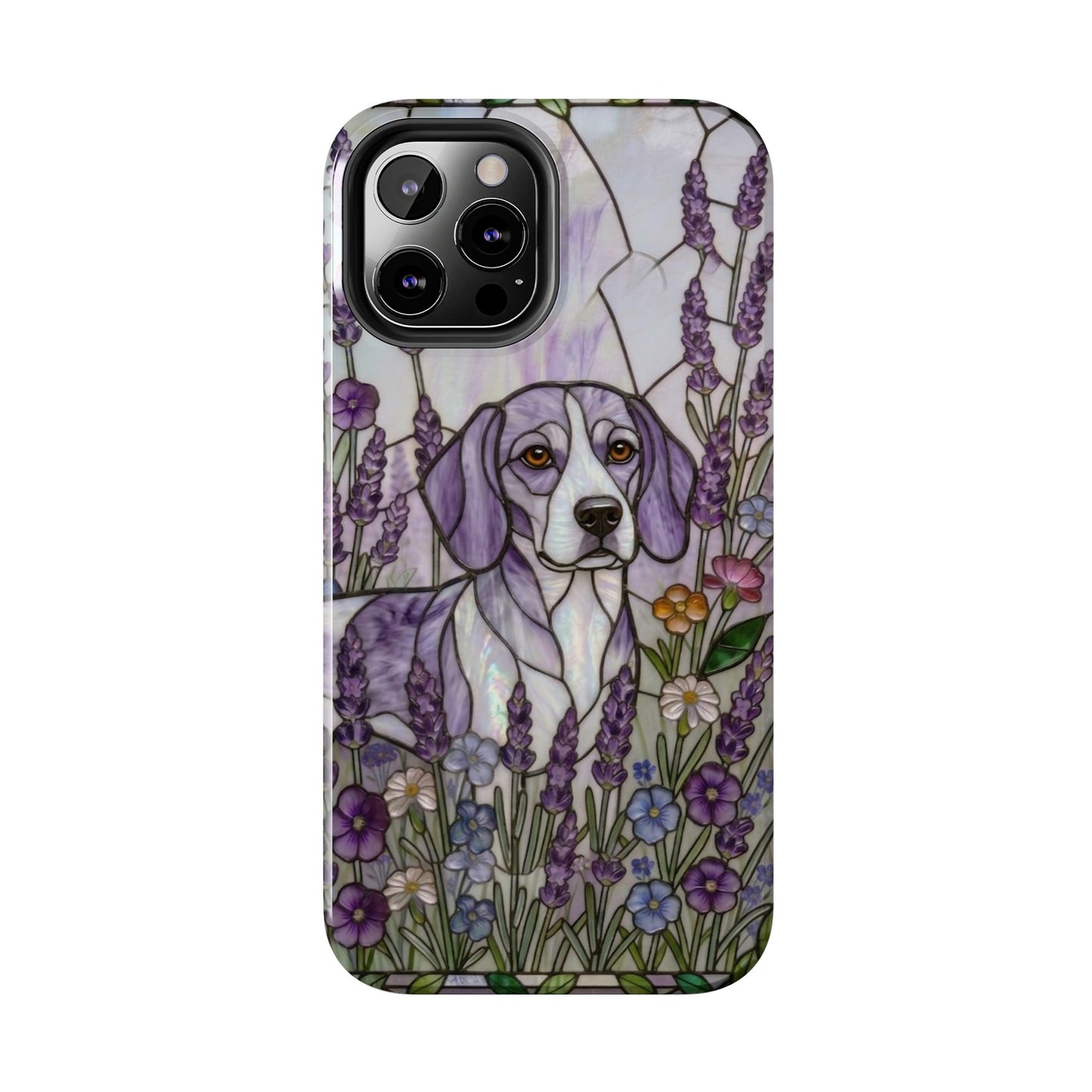 Beagle Stained Glass Style Tough Case — Lavender Floral Theme