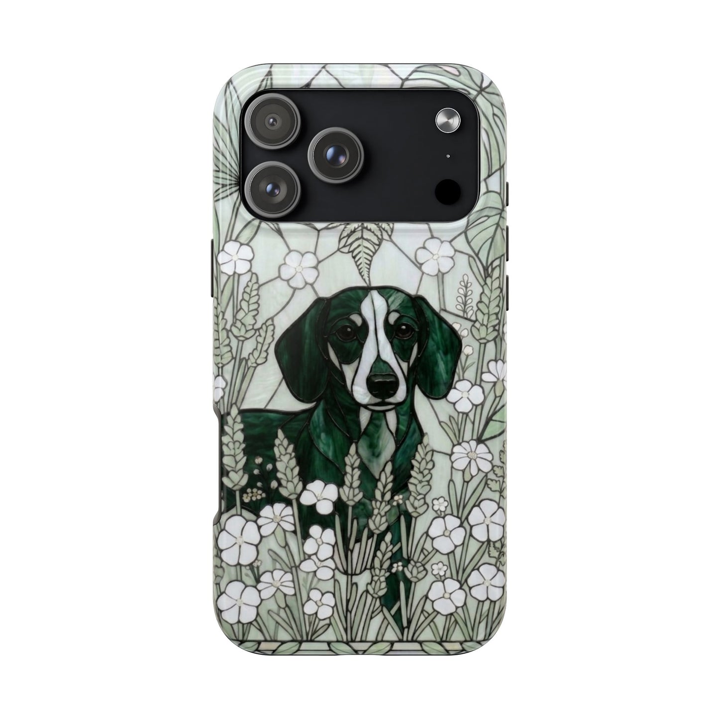 Dachshund Stained Glass Style Tough Case — Botanical Green Theme