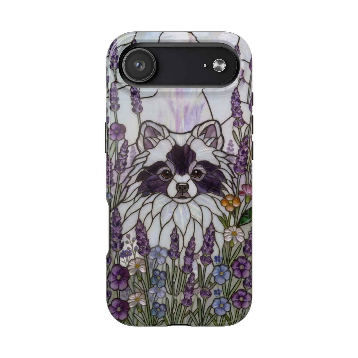 Pomeranian Stained Glass Style Tough Case — Lavender Floral Theme