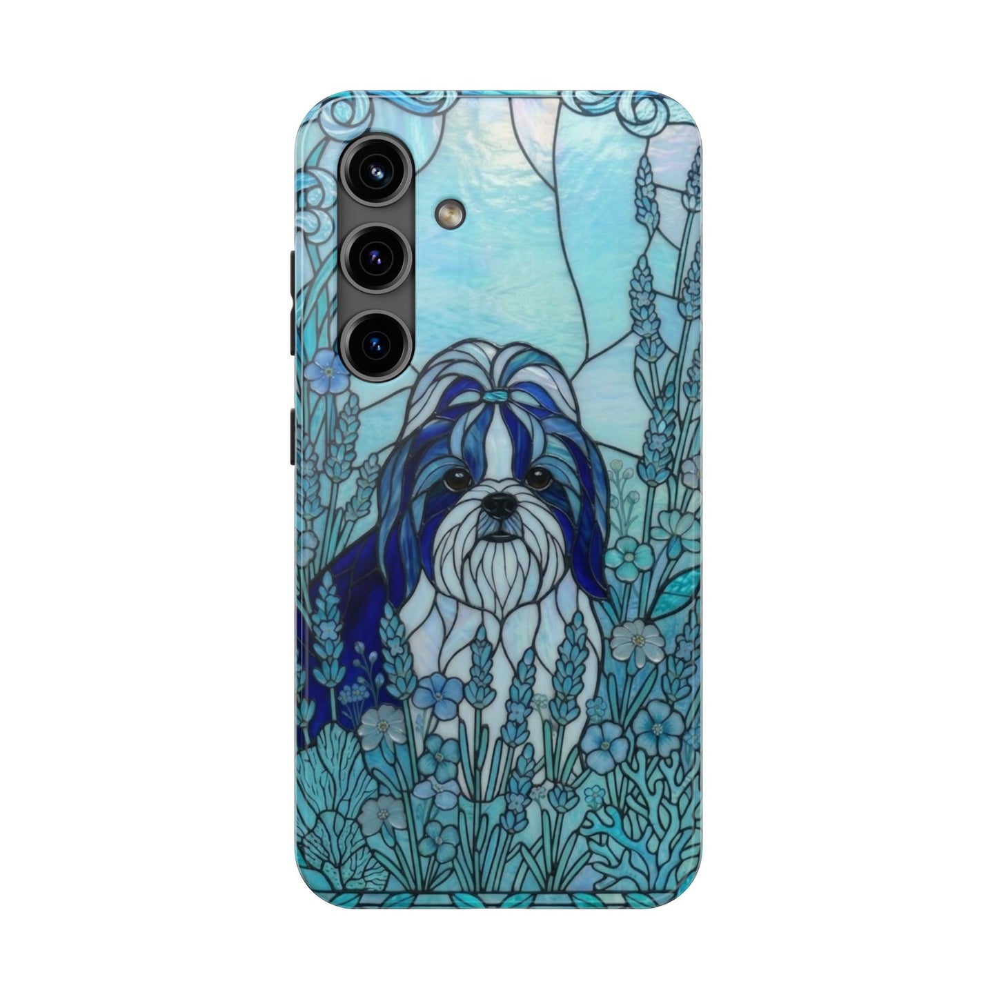 Shih Tzu Stained Glass Style Tough Case — Ocean Blue Theme