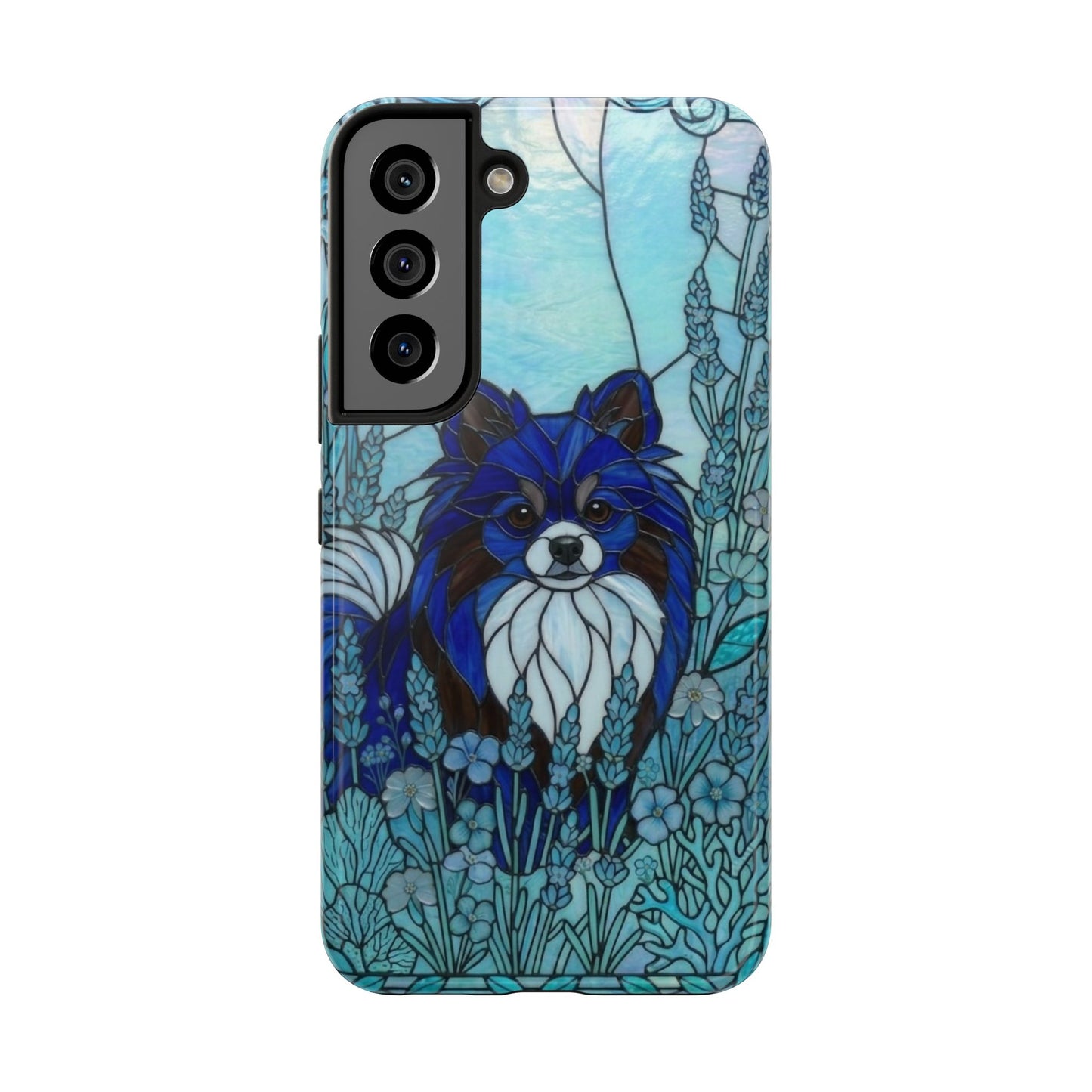 Pomeranian Stained Glass Style Tough Case — Ocean Blue Theme