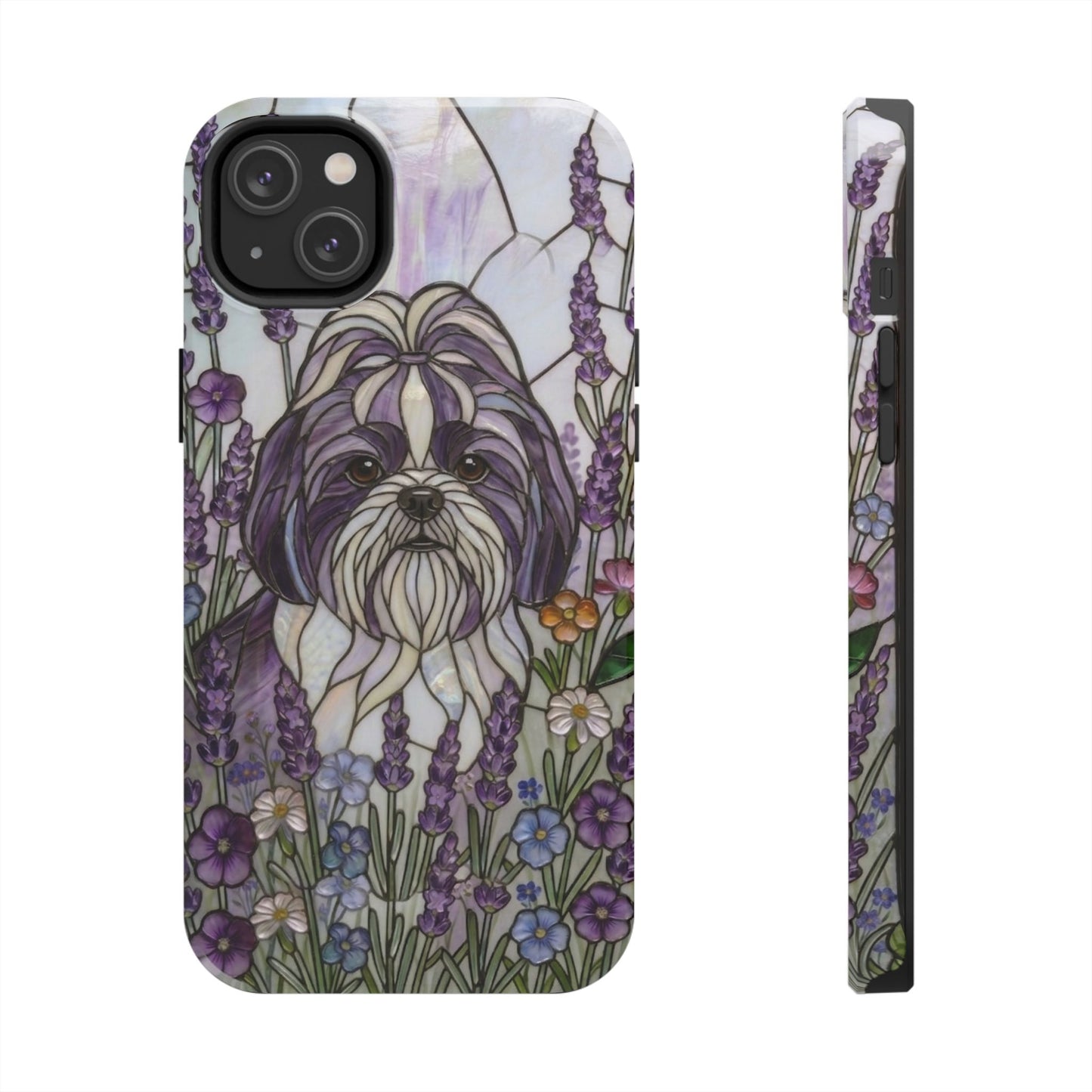Shih Tzu Stained Glass Style Tough Case — Lavender Floral Theme