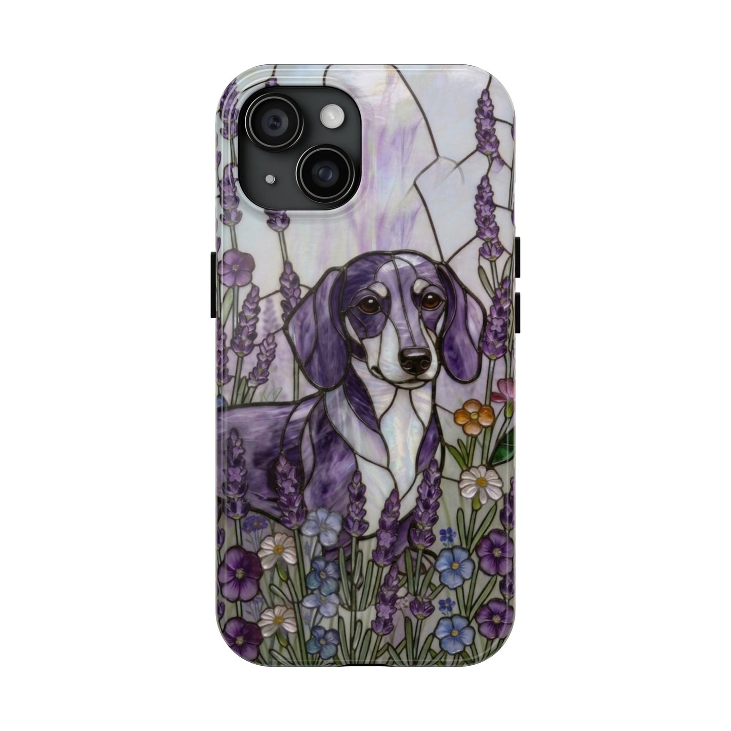 Dachshund Stained Glass Style Tough Case — Lavender Floral Theme