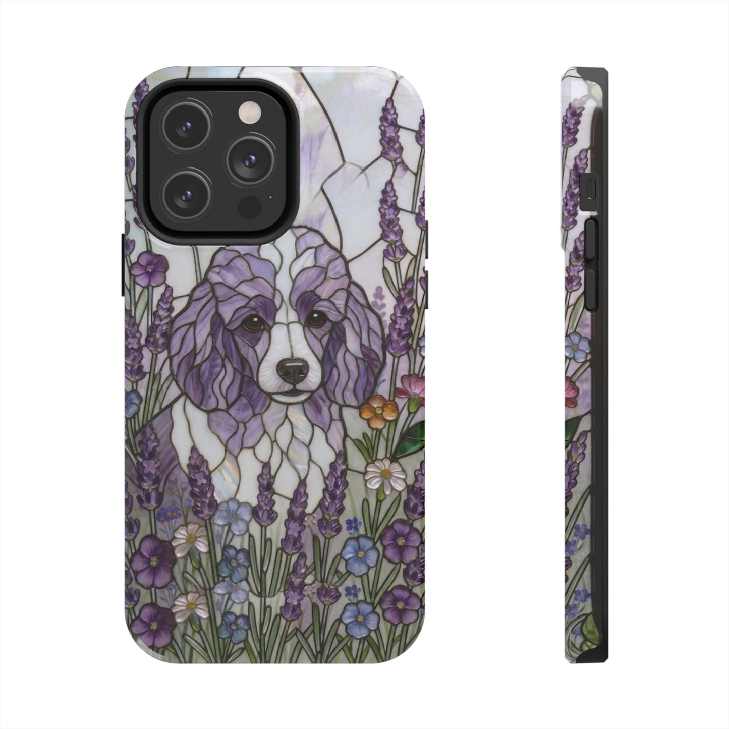 Toy Poodle Stained Glass Style Tough Case — Lavender Floral Theme