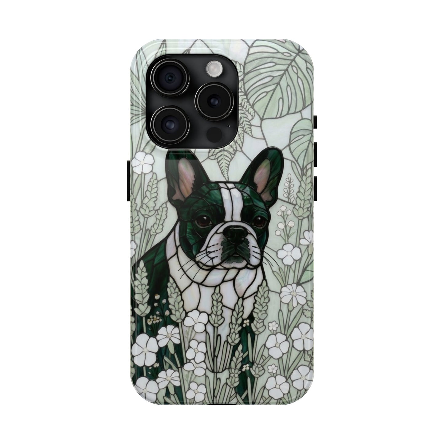 Frenchie Stained Glass Style Tough Case — Botanical GreenTheme