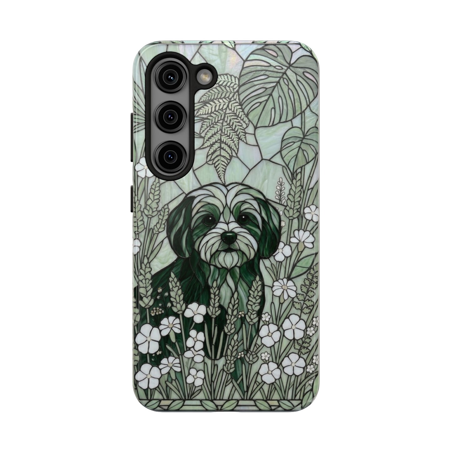 Maltese Stained Glass Style Tough Case — Botanical Green Theme